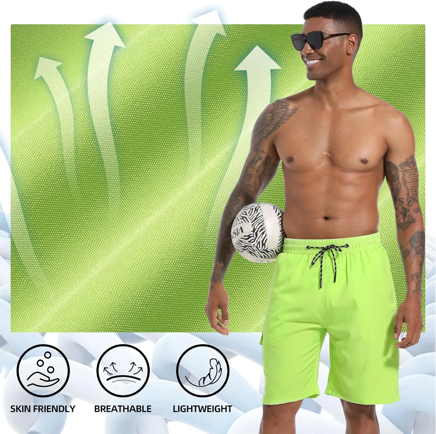 Men's Swim Trunks Quick Dry Board Shorts with Zipper Pockets Beach Shorts Bathing Suits for Men - No Mesh Liner