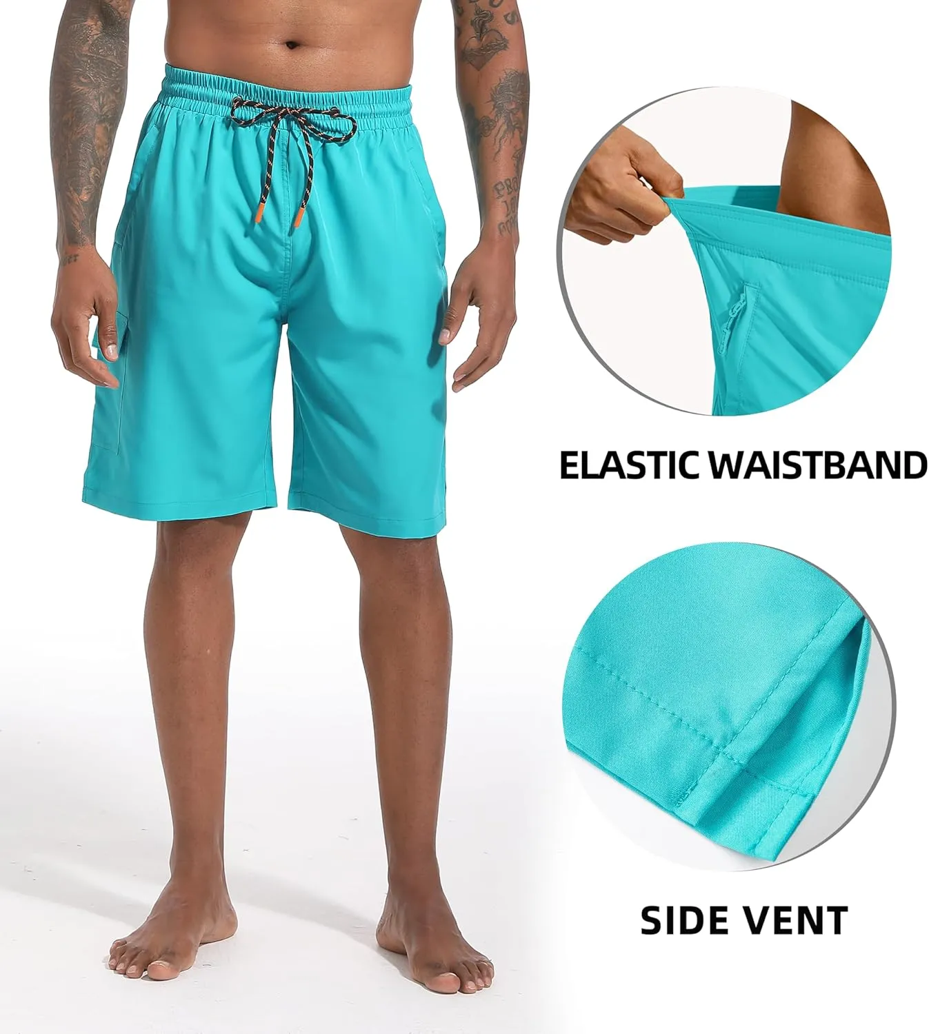 Men's Swim Trunks Quick Dry Board Shorts with Zipper Pockets Beach Shorts Bathing Suits for Men - No Mesh Liner