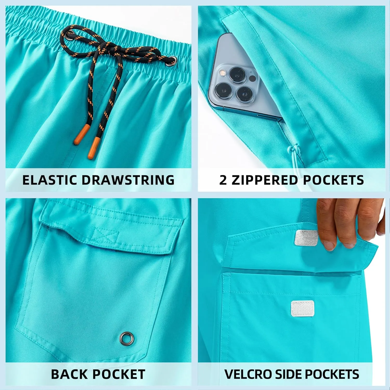 Men's Swim Trunks Quick Dry Board Shorts with Zipper Pockets Beach Shorts Bathing Suits for Men - No Mesh Liner