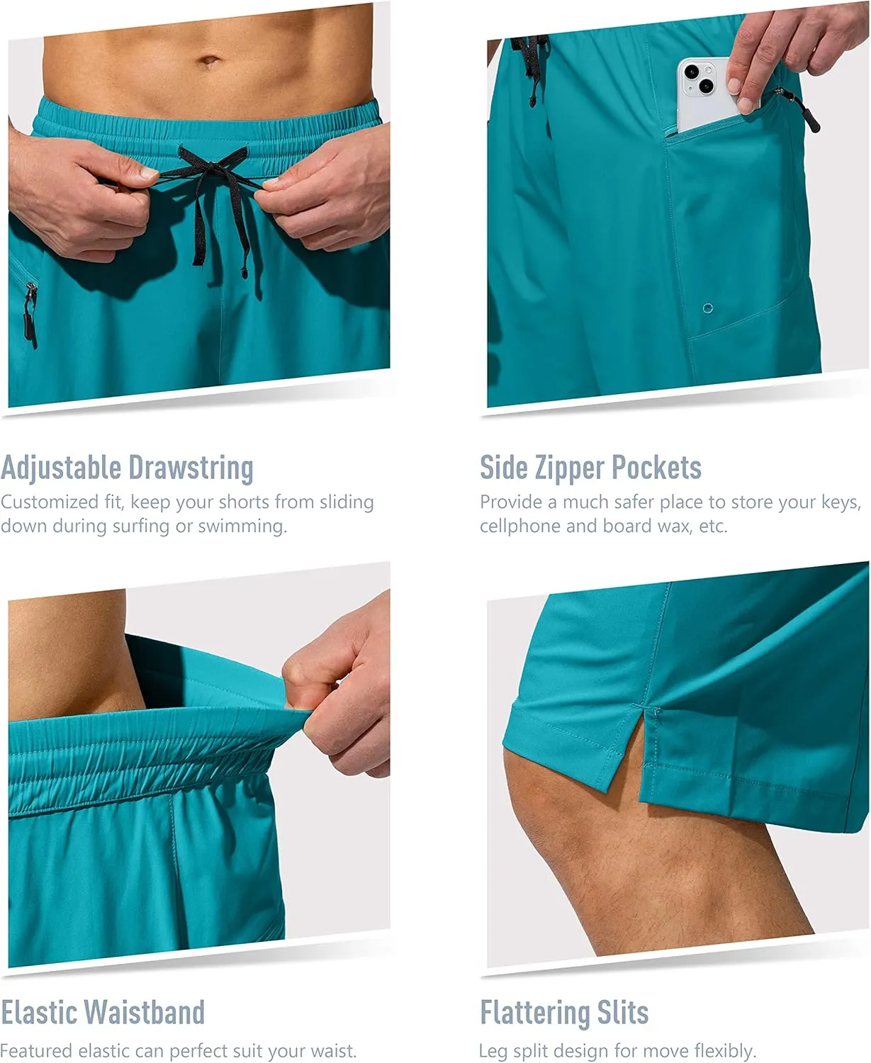 Men's Swim Trunks Quick Dry Board Shorts with Zipper Pockets Beach Shorts Bathing Suits for Men - No Mesh Liner