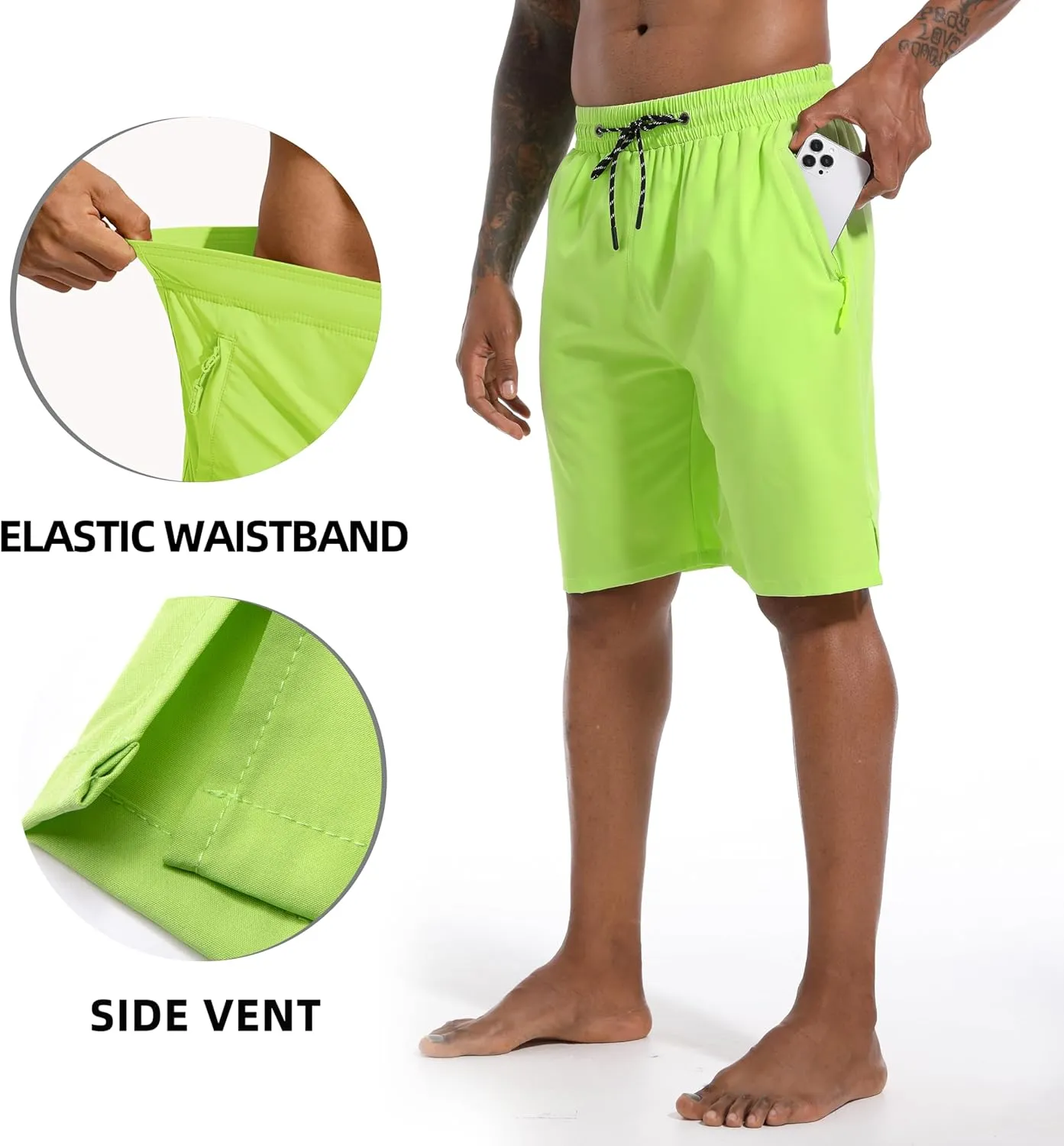 Men's Swim Trunks Quick Dry Board Shorts with Zipper Pockets Beach Shorts Bathing Suits for Men - No Mesh Liner