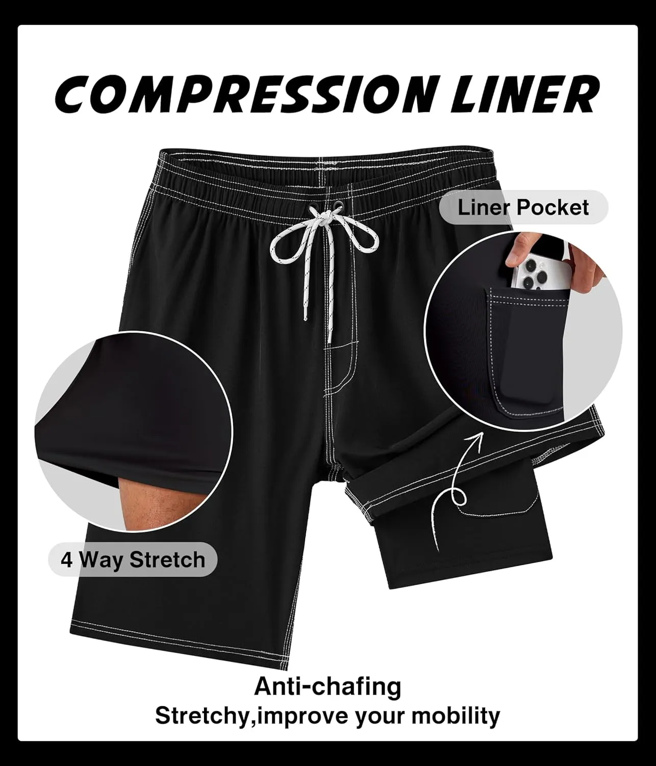 Mens Swim Trunks with Compression Liner 9" Swim Trunks Quick Dry Surfing Beach Shorts Hawaii Sports Shorts