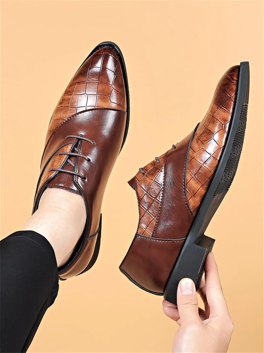 Men's Trendy Dress Shoes Business Formal Lace-up Oxfords Modern Casual Derby Shoes