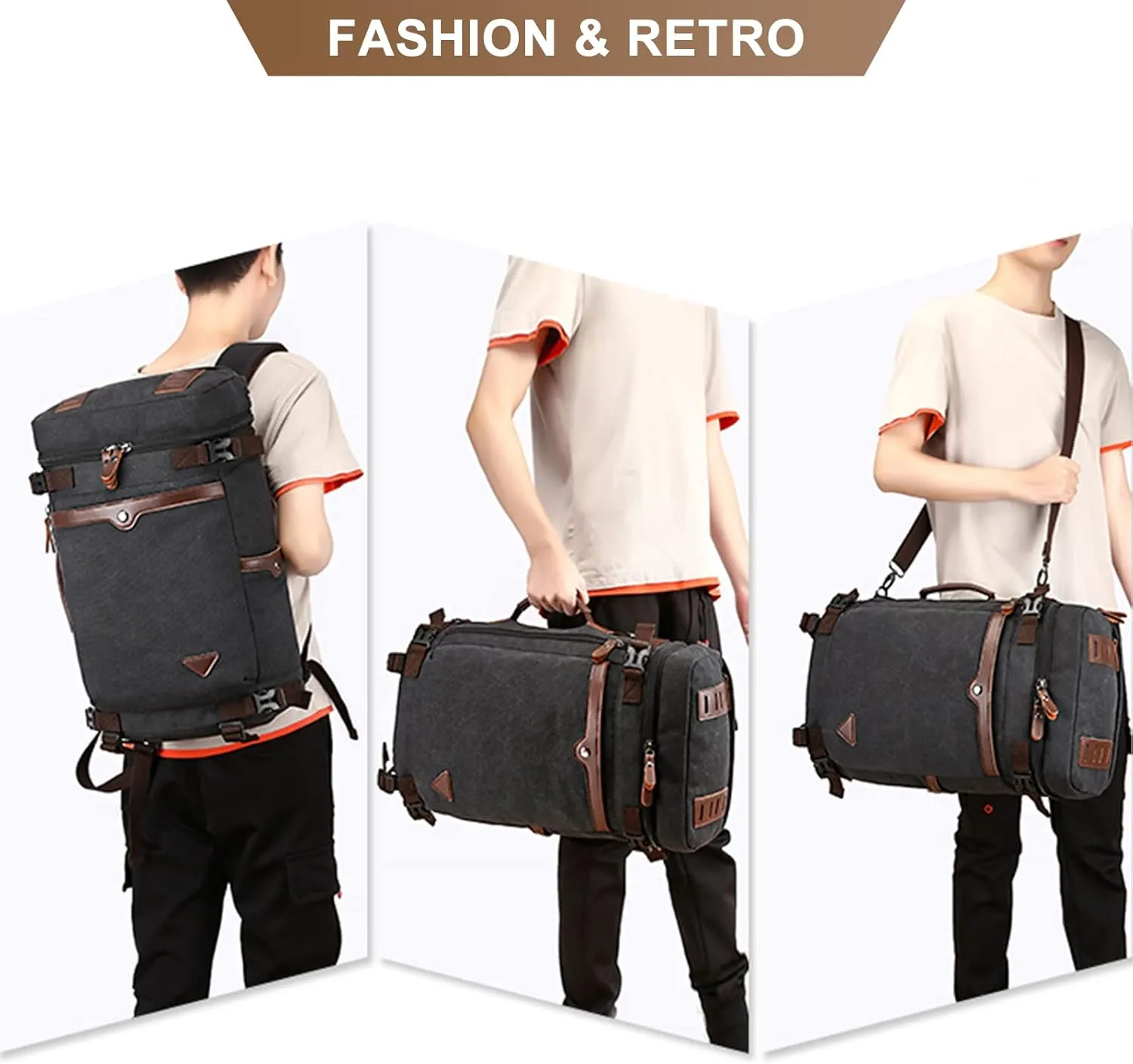 Men's Vintage Backpack Convertible Travel Duffel Bags Canvas Large Capacity Shoulder Bag for Climbing Camping (Blue)