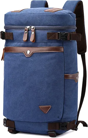 Men's Vintage Backpack Convertible Travel Duffel Bags Canvas Large Capacity Shoulder Bag for Climbing Camping (Blue)