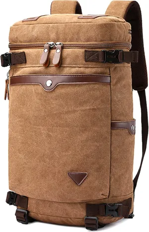 Men's Vintage Backpack Convertible Travel Duffel Bags Canvas Large Capacity Shoulder Bag for Climbing Camping (Brown)