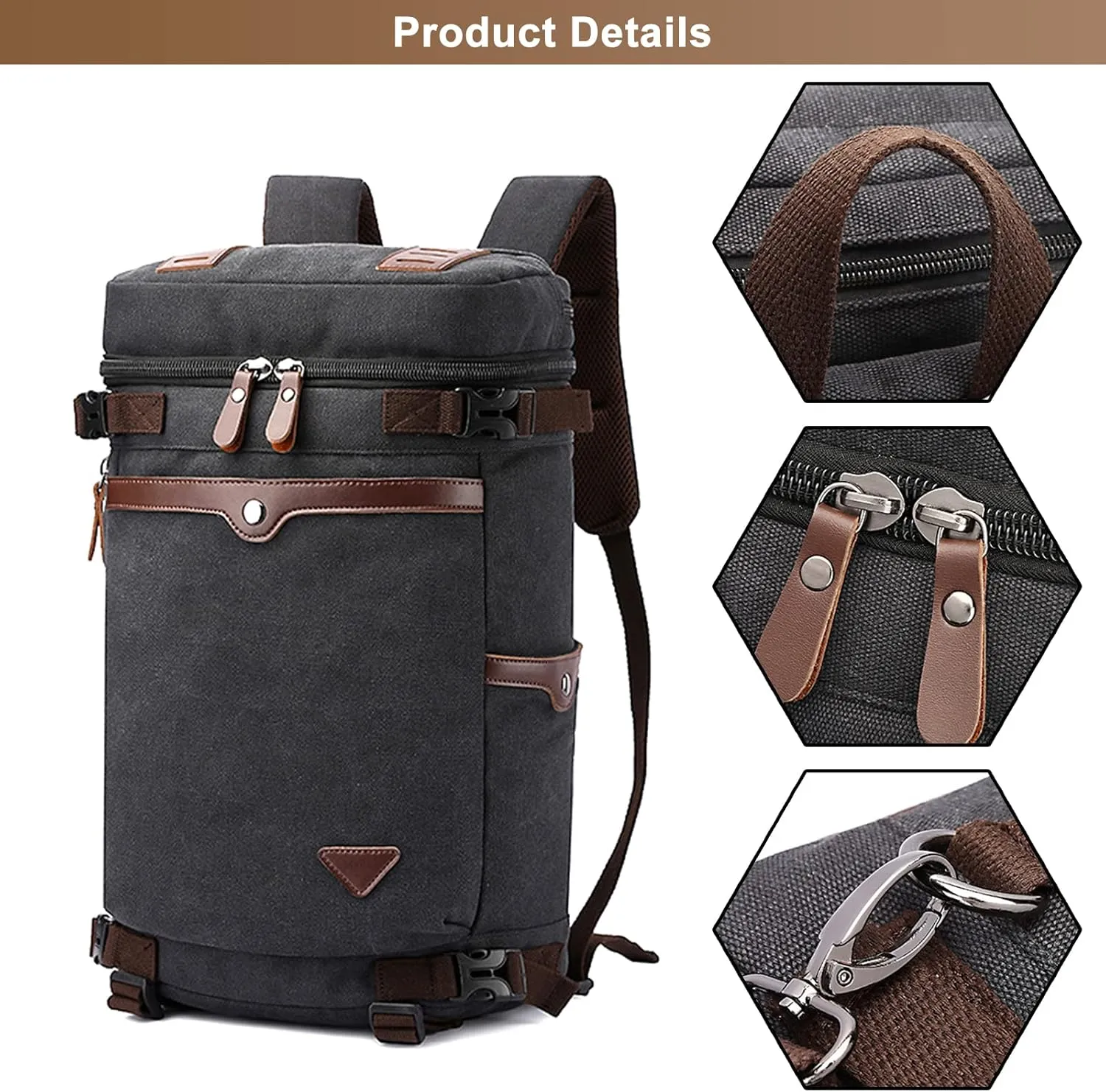 Men's Vintage Backpack Convertible Travel Duffel Bags Canvas Large Capacity Shoulder Bag for Climbing Camping (Brown)