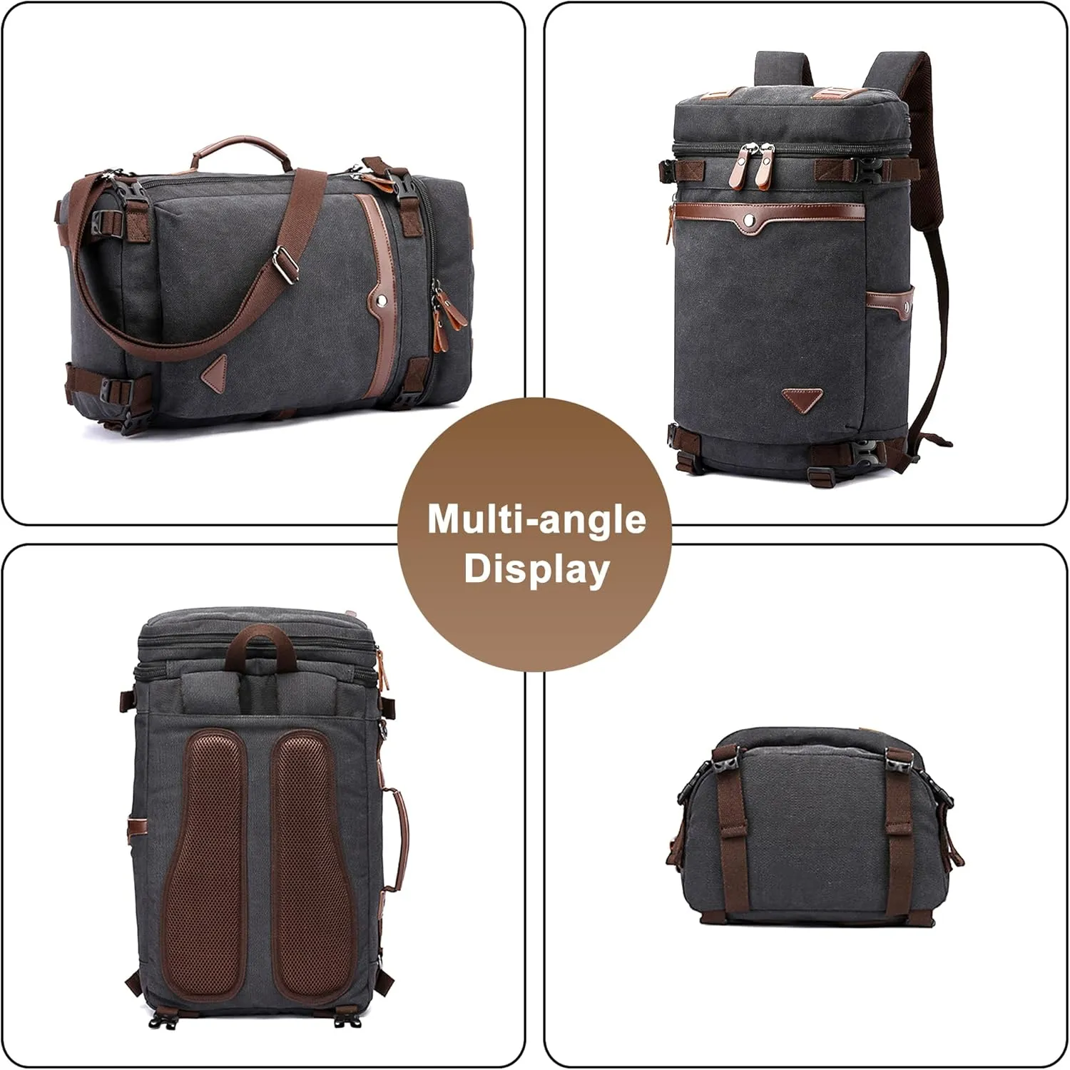 Men's Vintage Backpack Convertible Travel Duffel Bags Canvas Large Capacity Shoulder Bag for Climbing Camping (Brown)