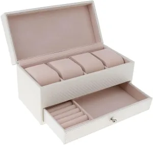 Men's Watch Box, 4 Slots PU Leather Case Organizer with Jewelry Drawer for Storage and Nice Watch Display (Color : Black, Size : One Size) (White One Size)