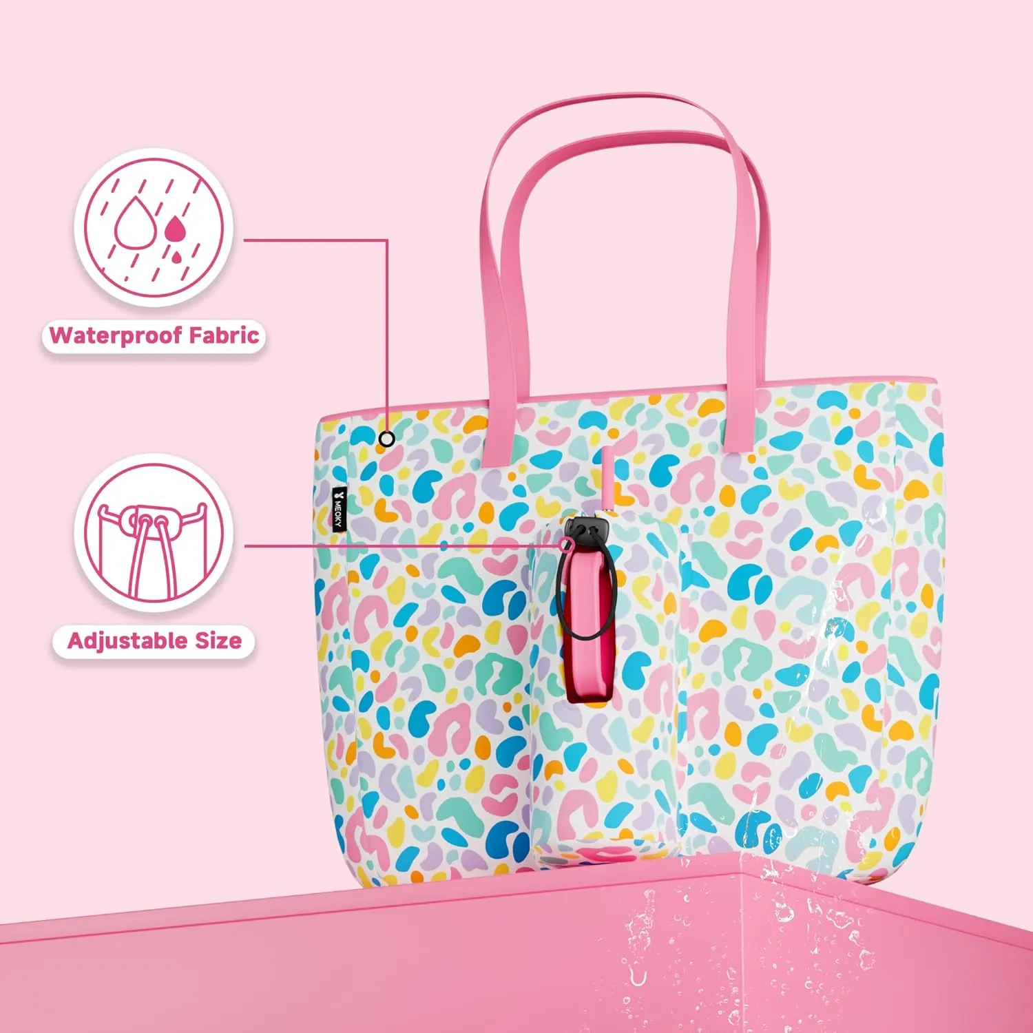 Meoky 15 L Womens Tote Bag: Utility Tote Bag with Zipper for 40 oz Tumbler with Handle