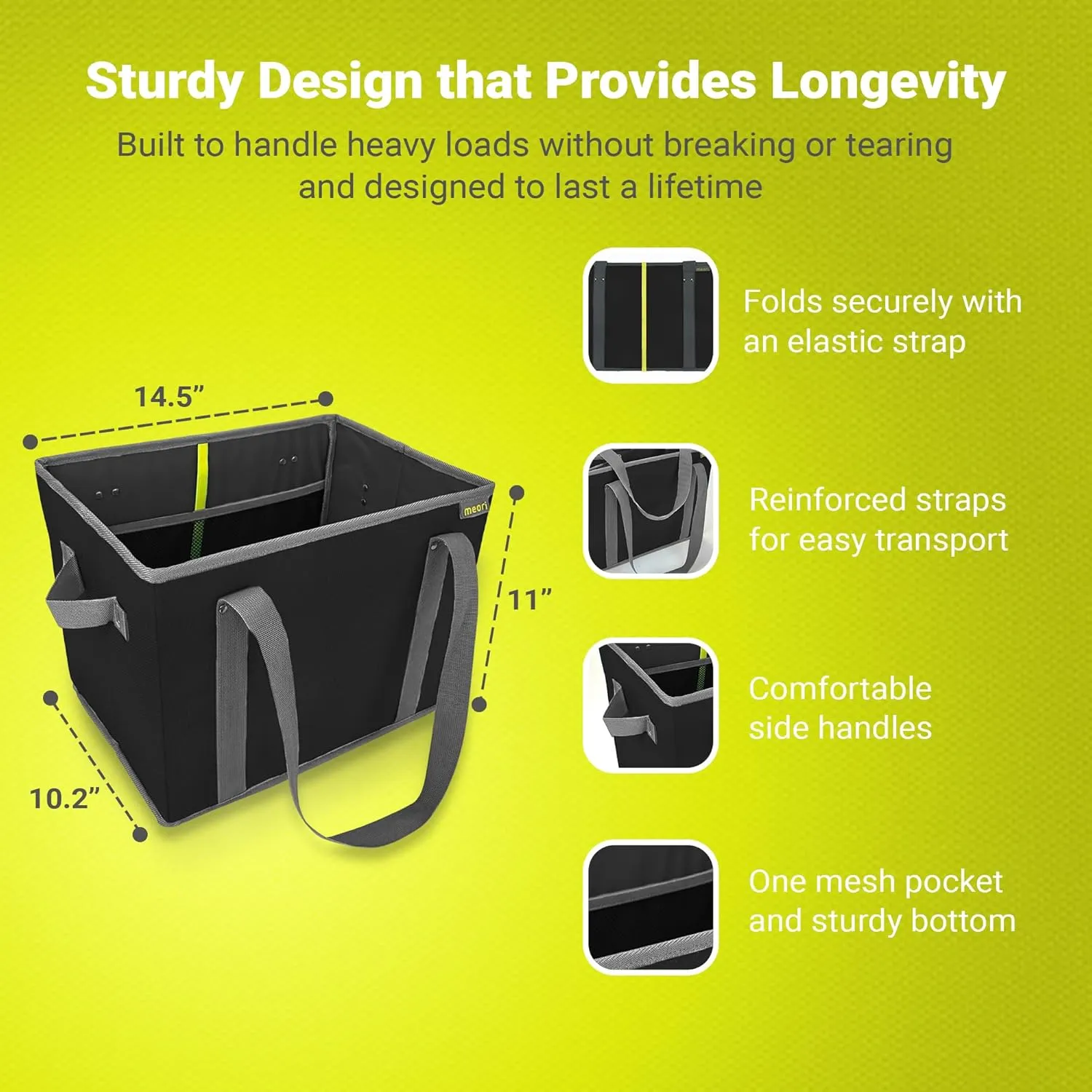 meori Foldable Grocery Basket Collapsible Reusable Market Tote Bag Picnic Errands Shopping Lava Black