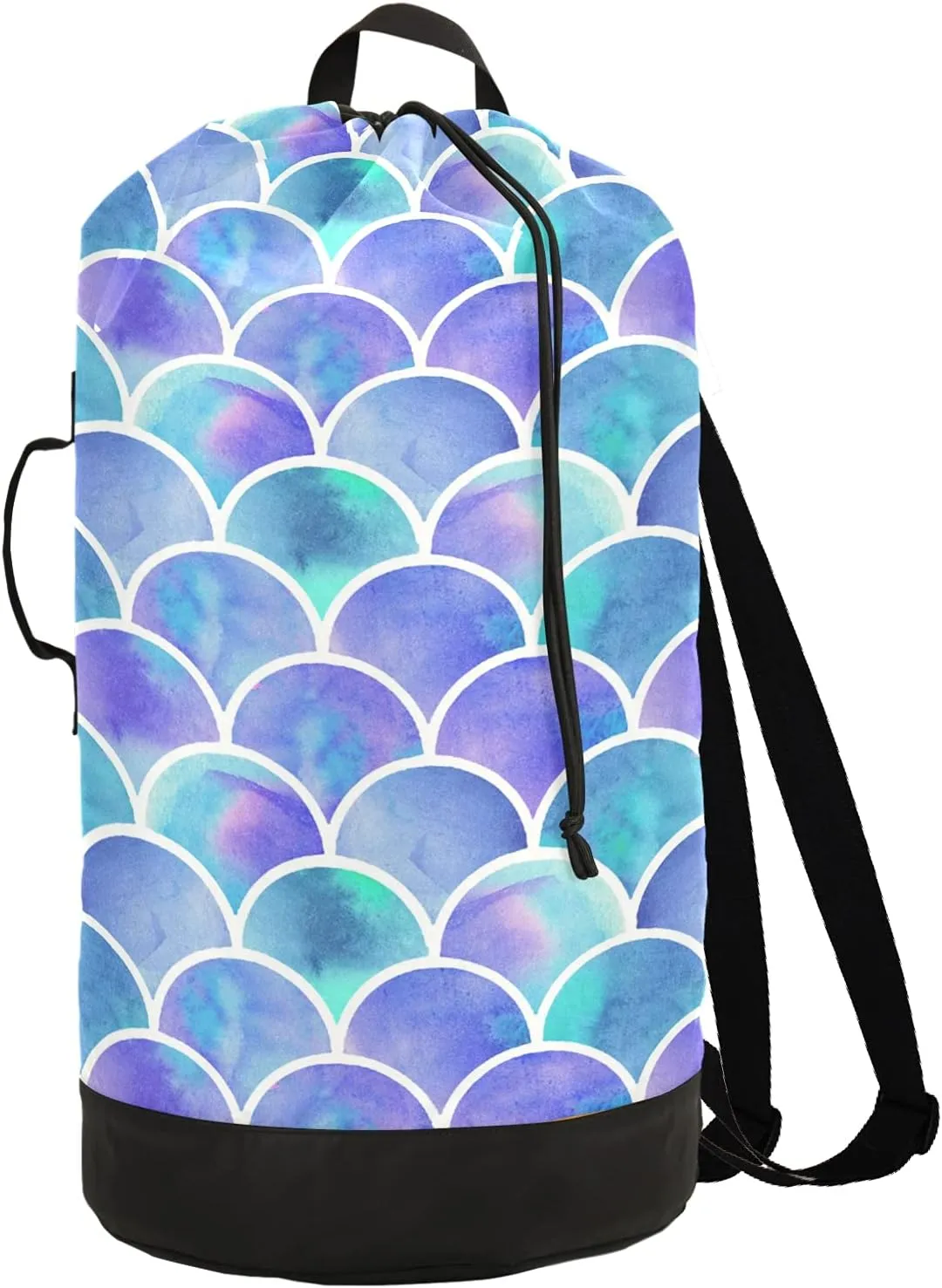 Mermaid Laundry Bag Large Heavy Duty Laundry Backpack for College Students with Shoulder Straps Dirty Clothes Organizer for Traveling Waterproof Blue
