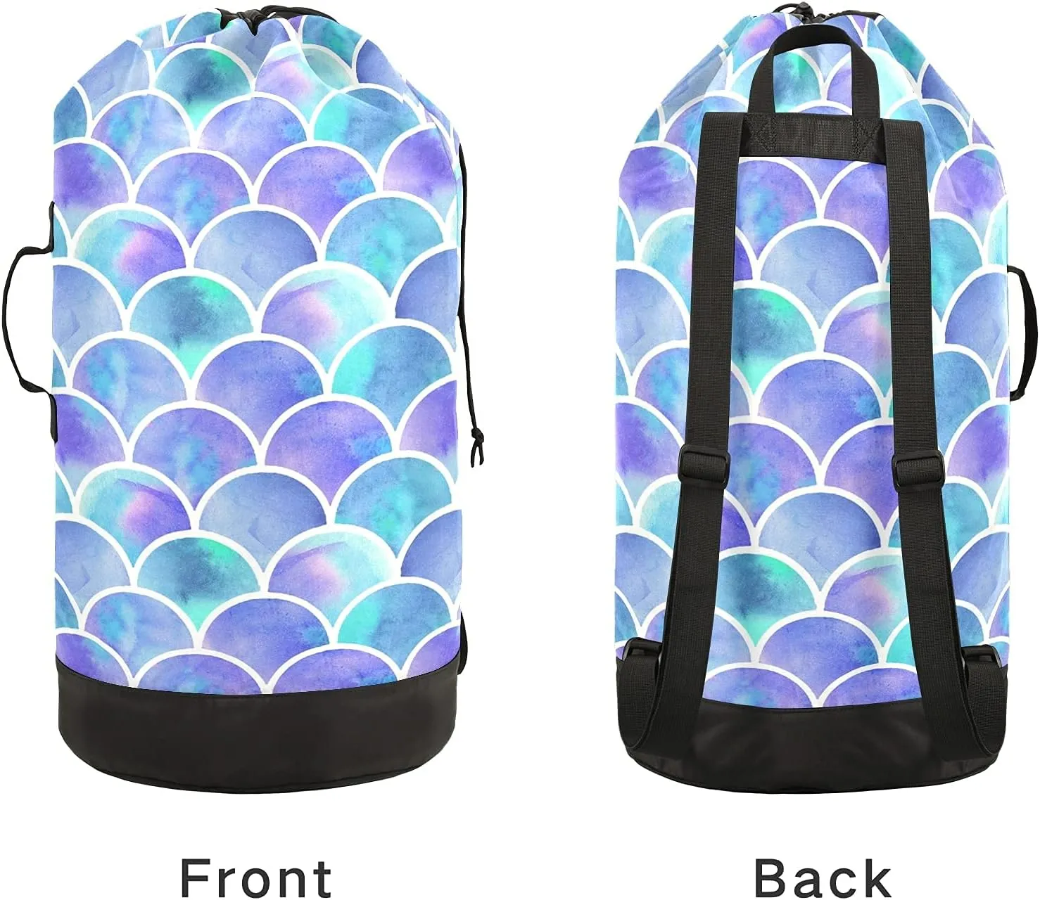 Mermaid Laundry Bag Large Heavy Duty Laundry Backpack for College Students with Shoulder Straps Dirty Clothes Organizer for Traveling Waterproof Blue