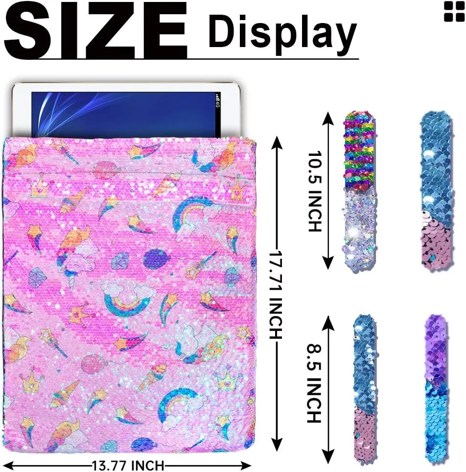 Mermaid Reversible Sequin Drawstring Backpack, Dance Bag for Girls Kids Party Birthday Christmas Gift with Headband Keychain