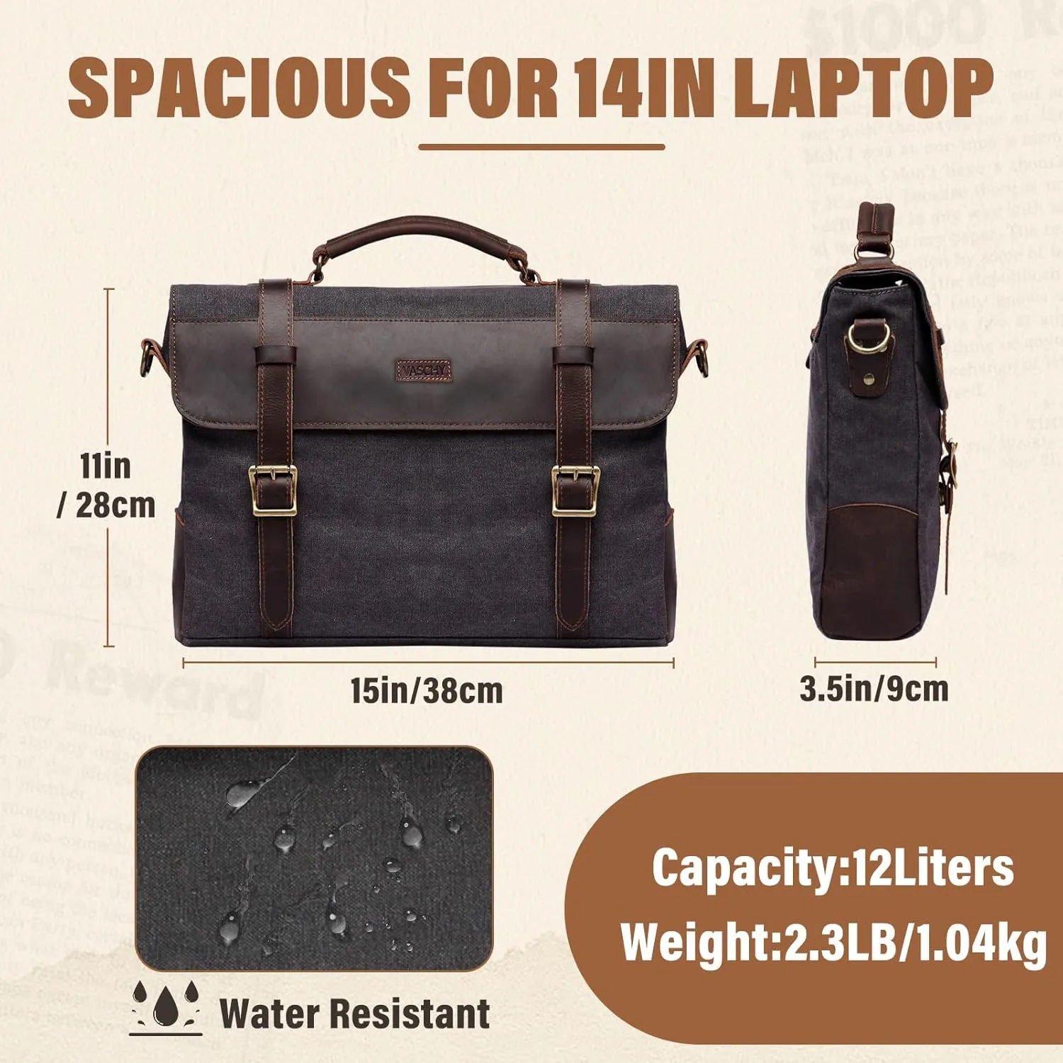 Messenger Bag for Men,Vintage Canvas Leather Canvas Laptop Satchel Shoulder Bag Business Briefcase