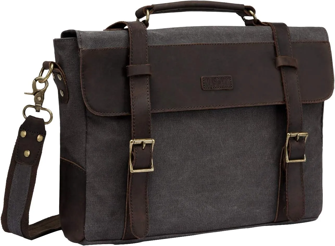 Messenger Bag for Men,Vintage Canvas Leather Canvas Laptop Satchel Shoulder Bag Business Briefcase