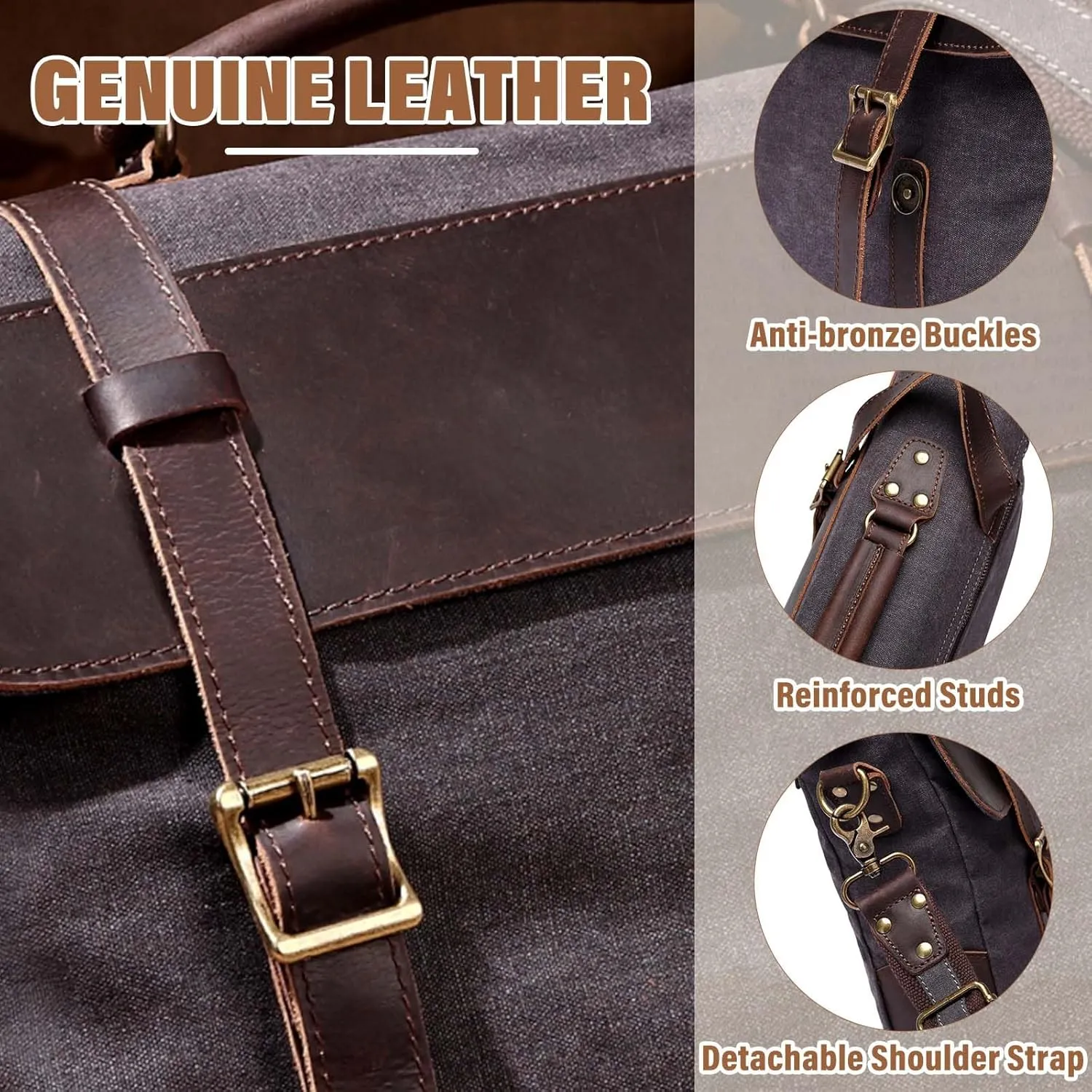 Messenger Bag for Men,Vintage Canvas Leather Canvas Laptop Satchel Shoulder Bag Business Briefcase