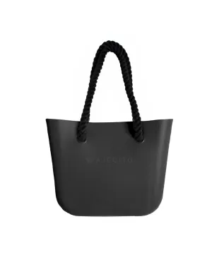 Midi Beach Tote Set - Black with Natural Lining