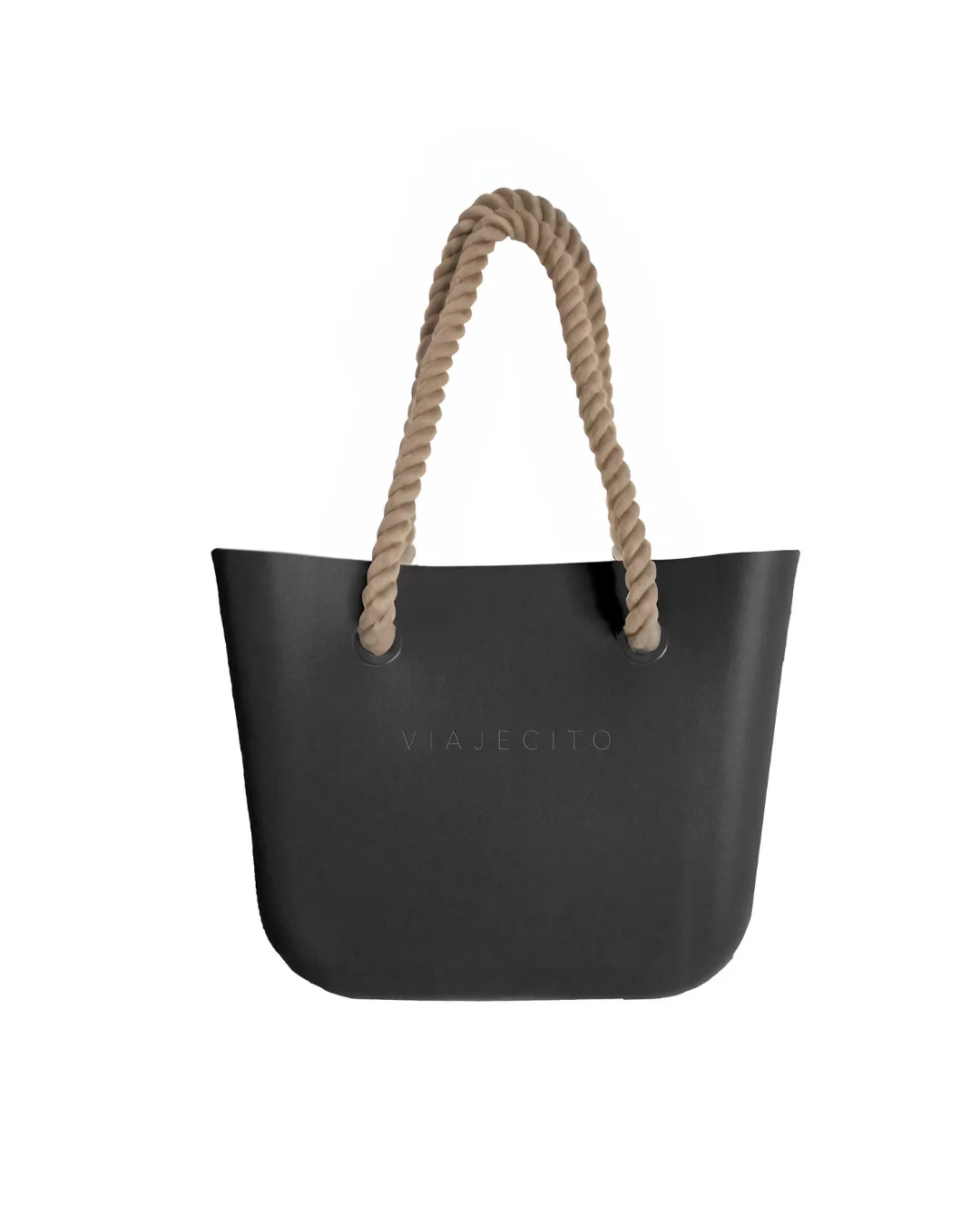 Midi Beach Tote Set - Black with Natural Lining