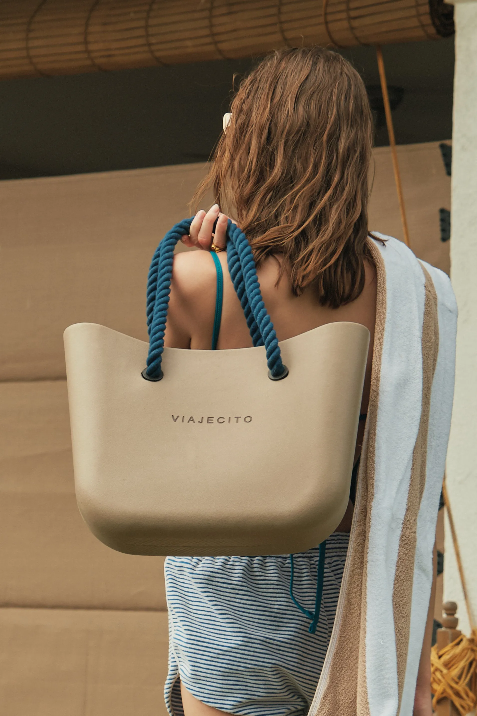 Midi Beach Tote Set - Fog with Natual Lining