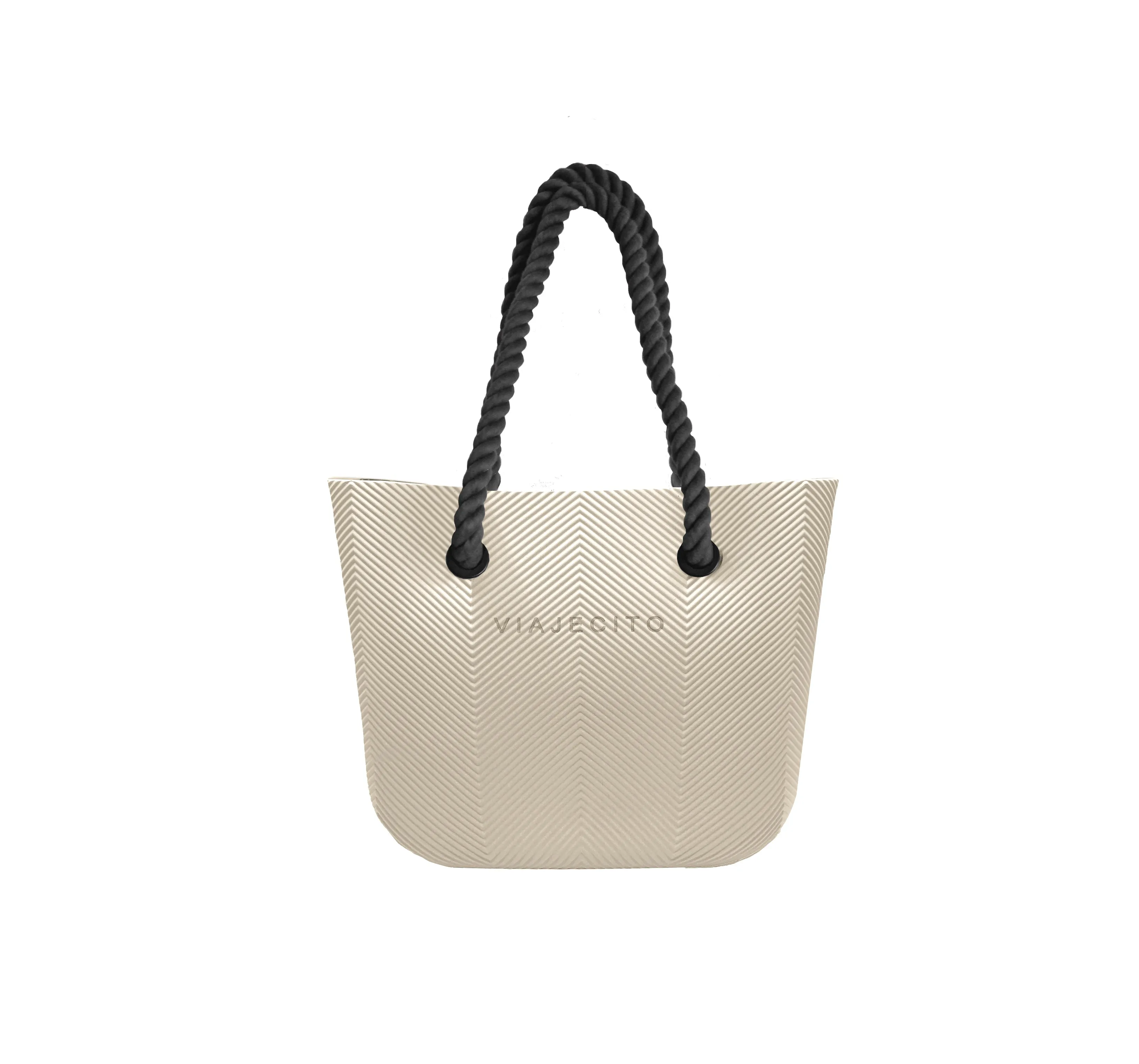 Midi Herringbone Beach Tote Set - Merengue with Natural Lining