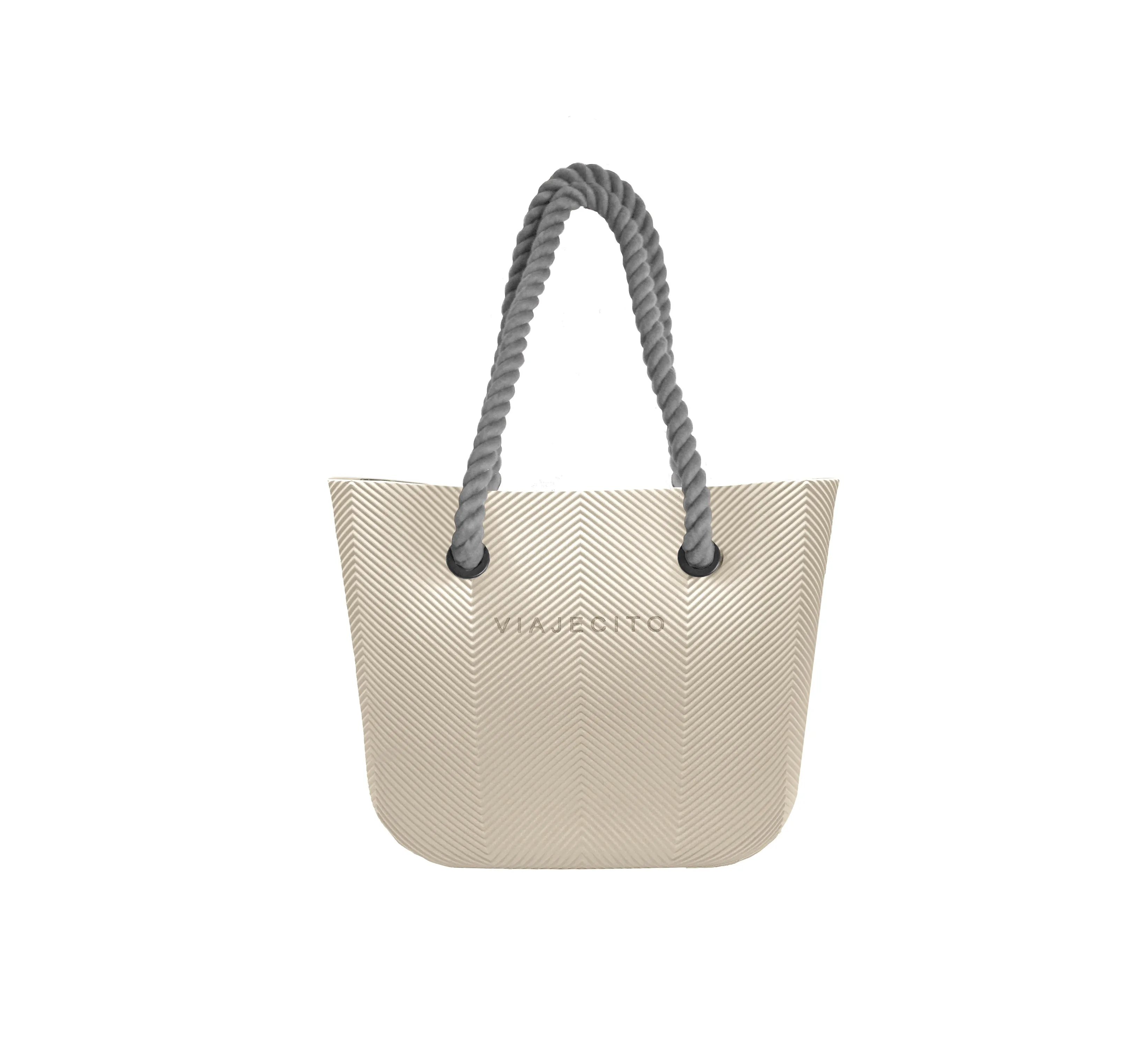 Midi Herringbone Beach Tote Set - Merengue with Natural Lining