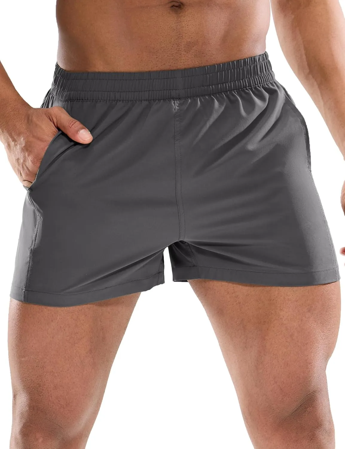 MIER Men's 3 Inch Athletic Running Shorts with Brief Liner Quick Dry Gym Active Workout Lined Shorts with Zipper Pocket