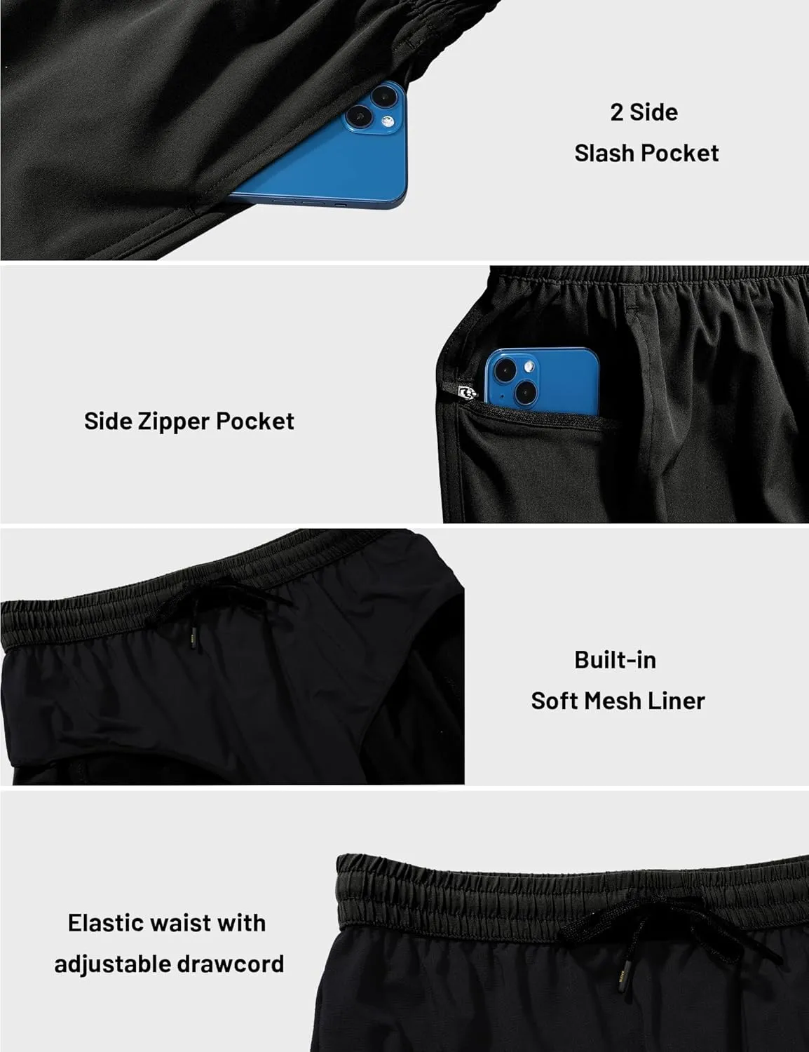 MIER Men's 3 Inch Athletic Running Shorts with Brief Liner Quick Dry Gym Active Workout Lined Shorts with Zipper Pocket