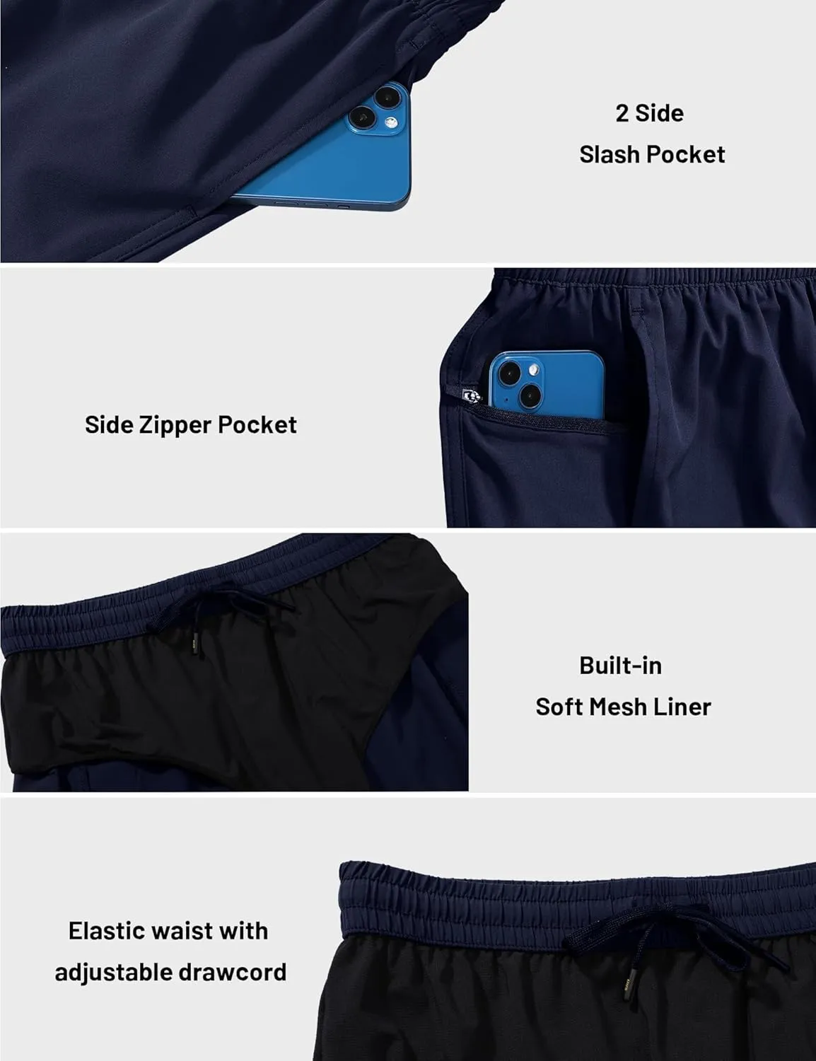 MIER Men's 3 Inch Athletic Running Shorts with Brief Liner Quick Dry Gym Active Workout Lined Shorts with Zipper Pocket