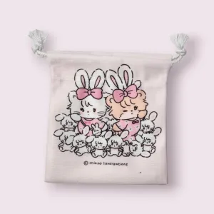 Mikko Illustrations Mousse & Latte Bunny Soft Drawstring Bag
