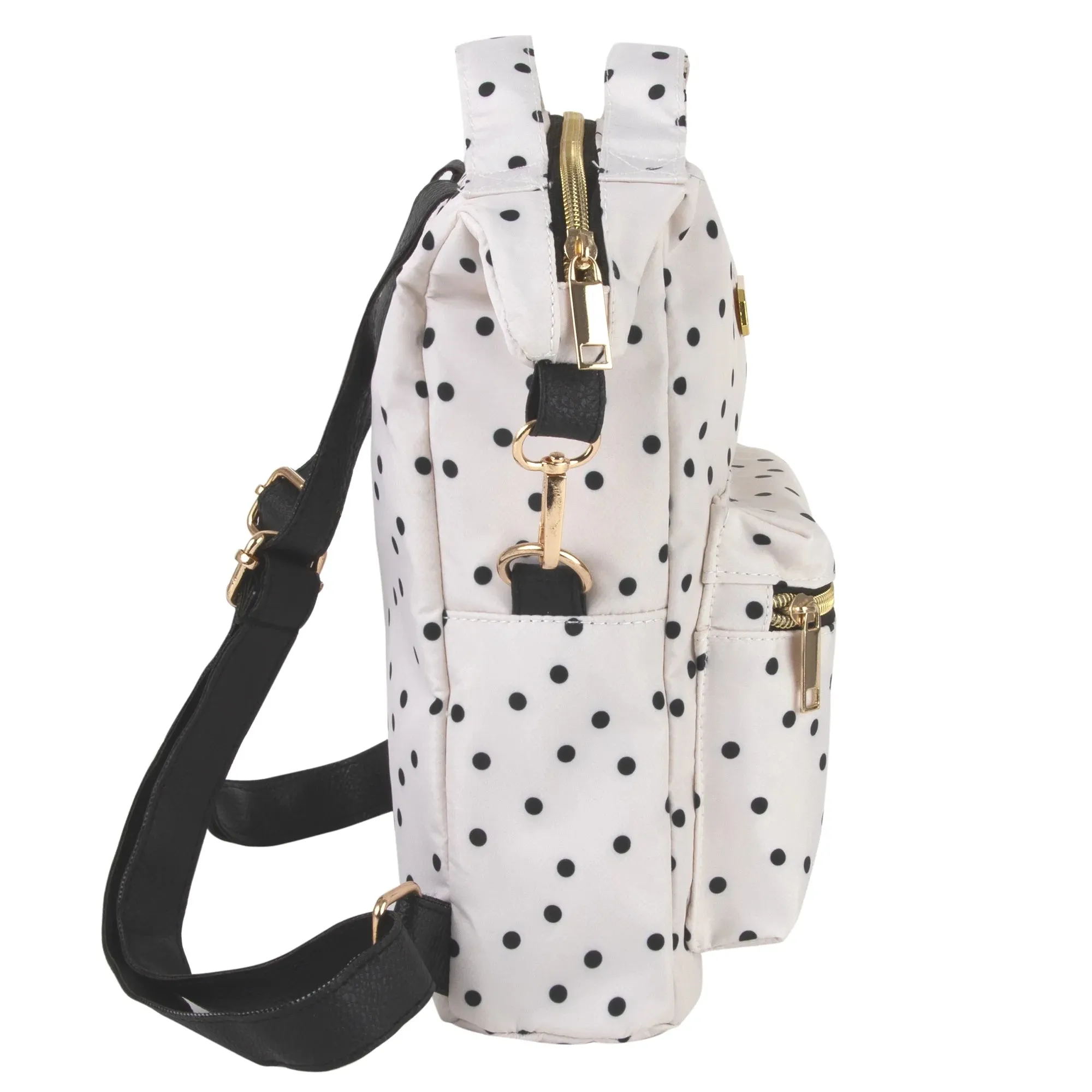 Mini Backpack Tote for Women, Teens and Girls for Work, School, Recreation, Commuting & Traveling in White Polka Dot