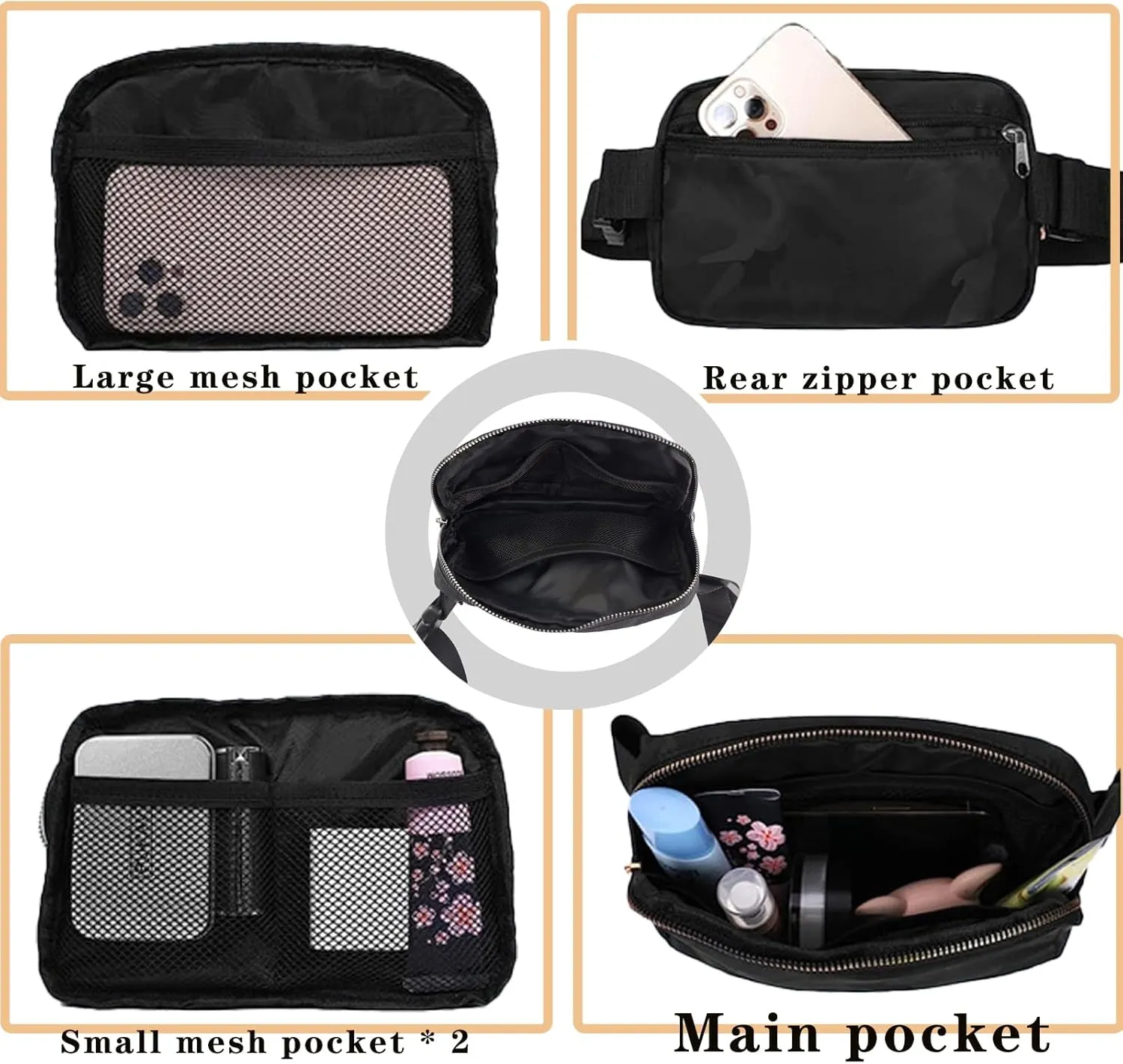 Mini Fanny Pack Crossbody Bags, Belt Bag for Women and Men with Adjustable Strap Fashionable Waterproof Waist Pack for Traveling Running Hiking Cycling