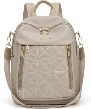 Mini Nylon Women Backpacks,Small Ladies backpacks Lightweight Shoulder Satchel Bag Tote Handbag Casual Travel Daypack (Beige)