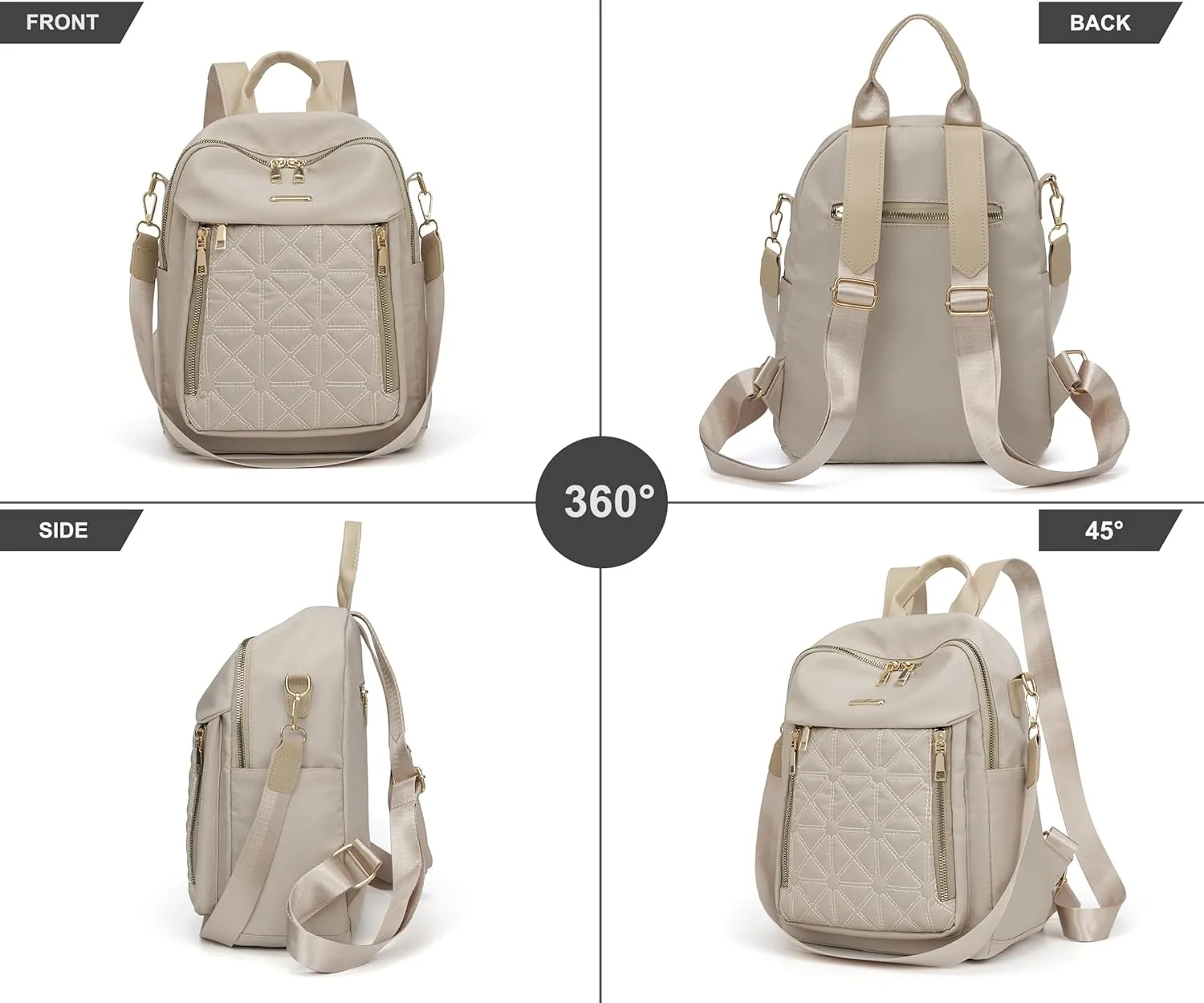 Mini Nylon Women Backpacks,Small Ladies backpacks Lightweight Shoulder Satchel Bag Tote Handbag Casual Travel Daypack (Beige)