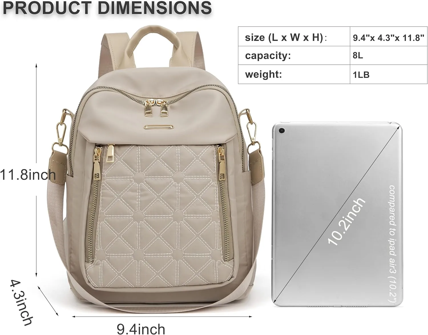 Mini Nylon Women Backpacks,Small Ladies backpacks Lightweight Shoulder Satchel Bag Tote Handbag Casual Travel Daypack (Beige)