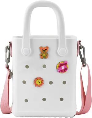 Mini Rubber Beach Bag with Strap & Charms, Waterproof EVA Bitty Beach Bag for Girls, Small Rubber Tote Bag for Women