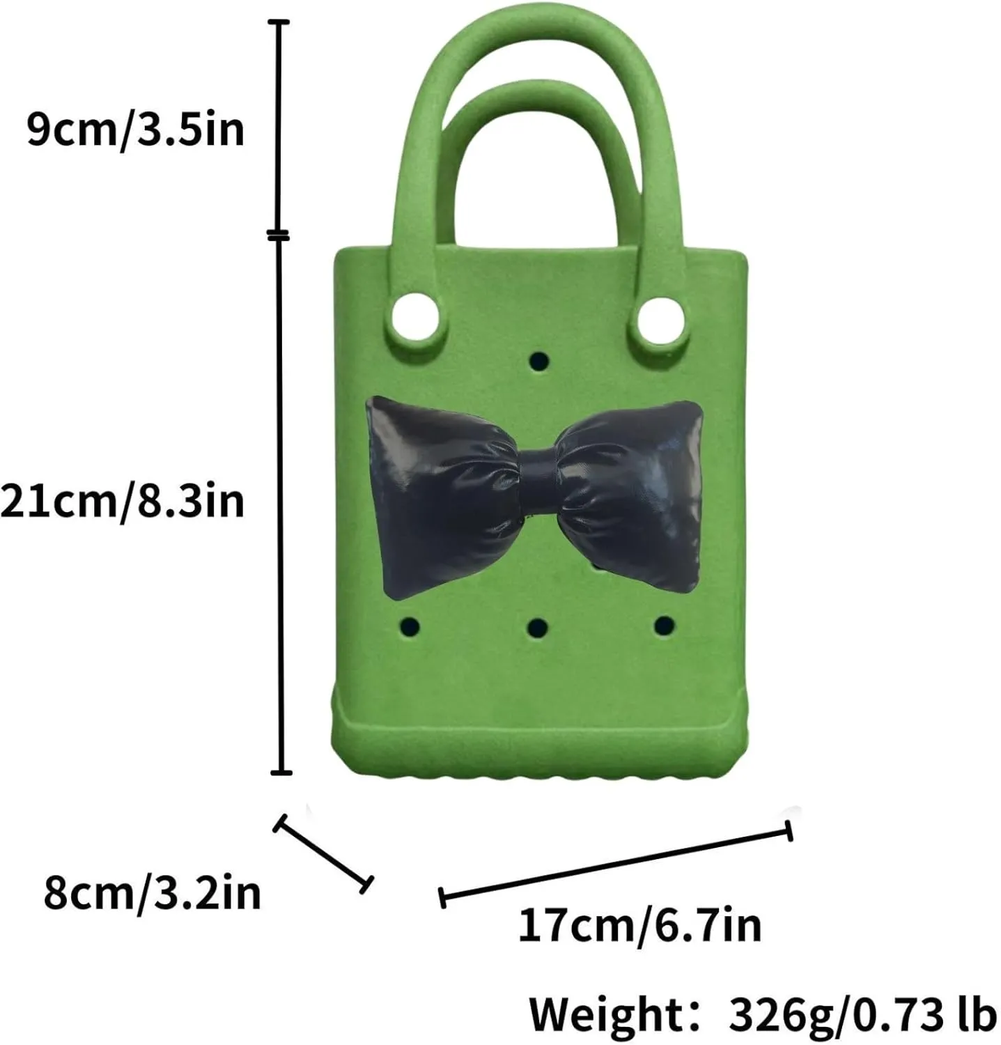 Mini Rubber tote bag, Rubber Beach Tote, Lightweight Washable Tote for Beach Pool Travel (Green Black)