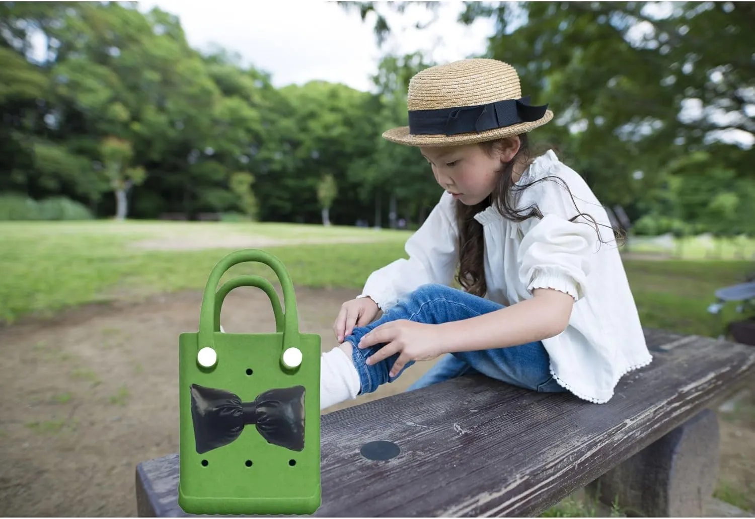 Mini Rubber tote bag, Rubber Beach Tote, Lightweight Washable Tote for Beach Pool Travel (Green Black)