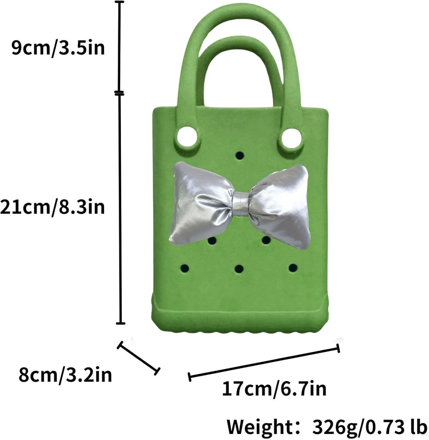 Mini Rubber tote bag, Rubber Beach Tote, Lightweight Washable Tote for Beach Pool Travel (Green Sliver)