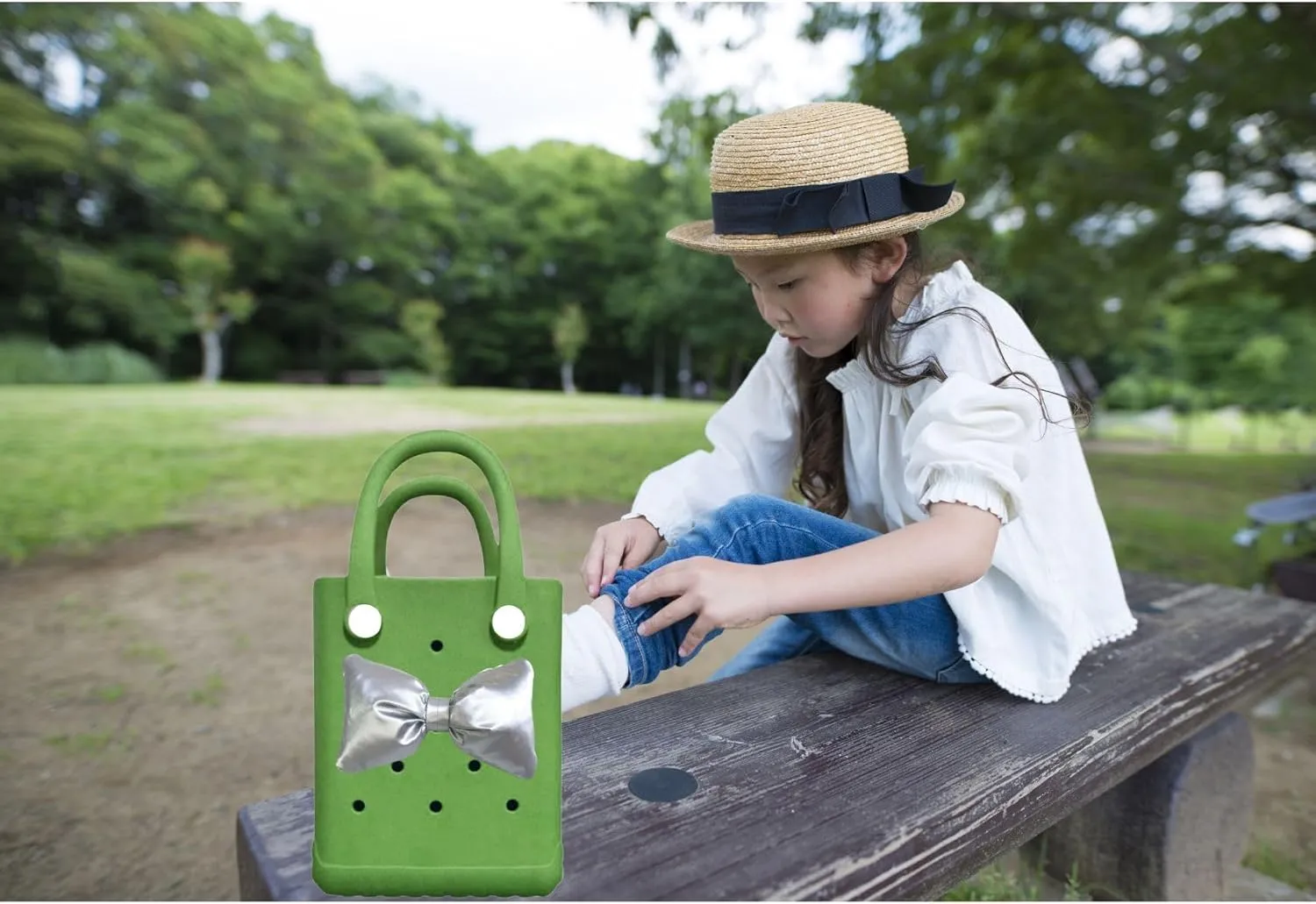Mini Rubber tote bag, Rubber Beach Tote, Lightweight Washable Tote for Beach Pool Travel (Green Sliver)