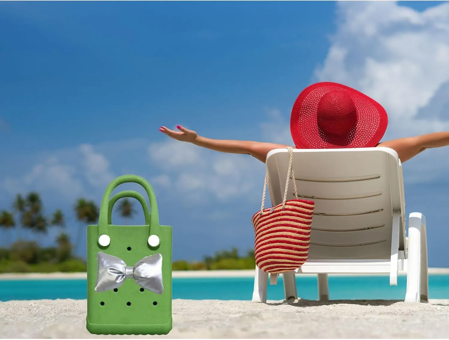 Mini Rubber tote bag, Rubber Beach Tote, Lightweight Washable Tote for Beach Pool Travel (Green Sliver)