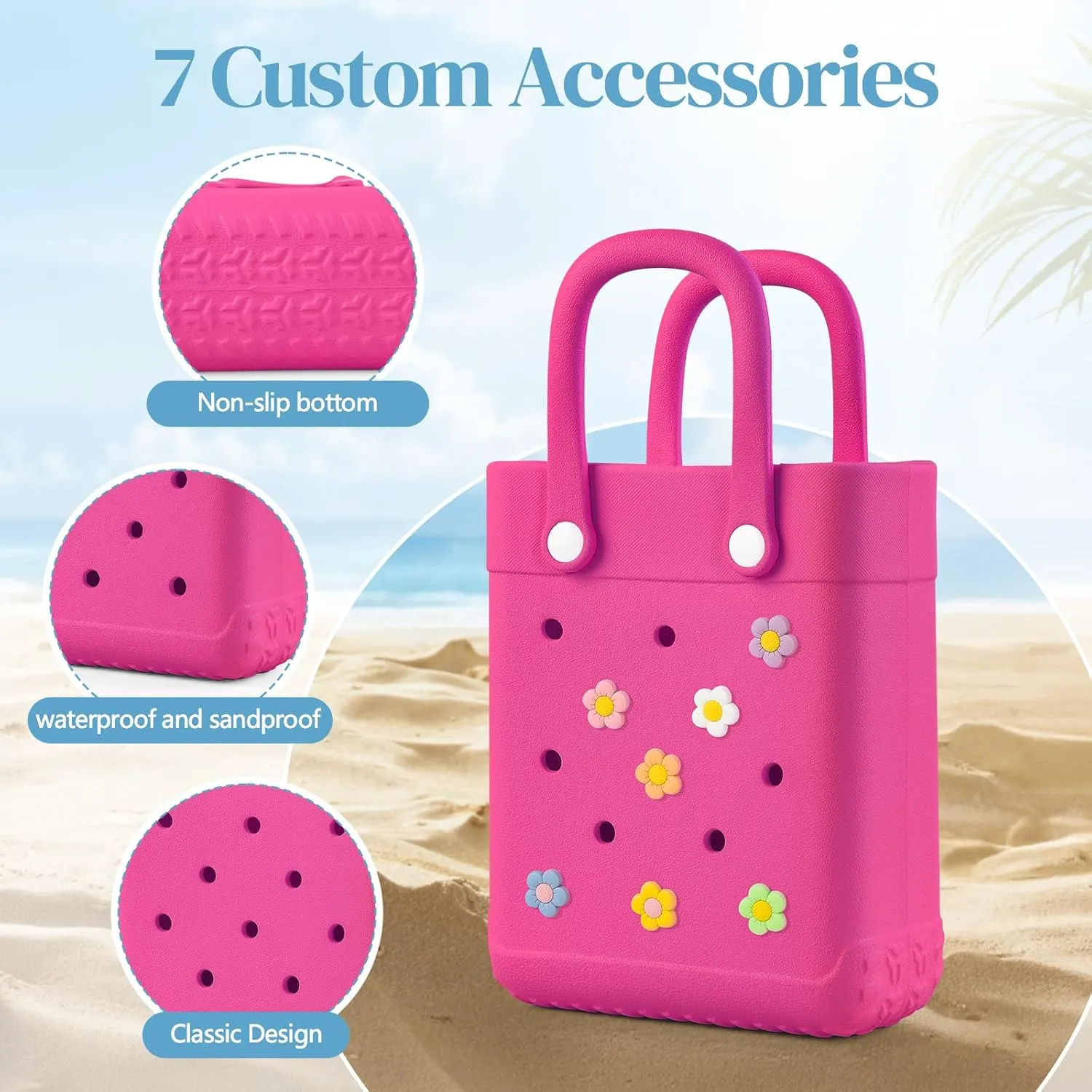 Mini Rubber Tote Bag With 7 Charms X-Small Rubber Beach Bag For Little Girls And Woman