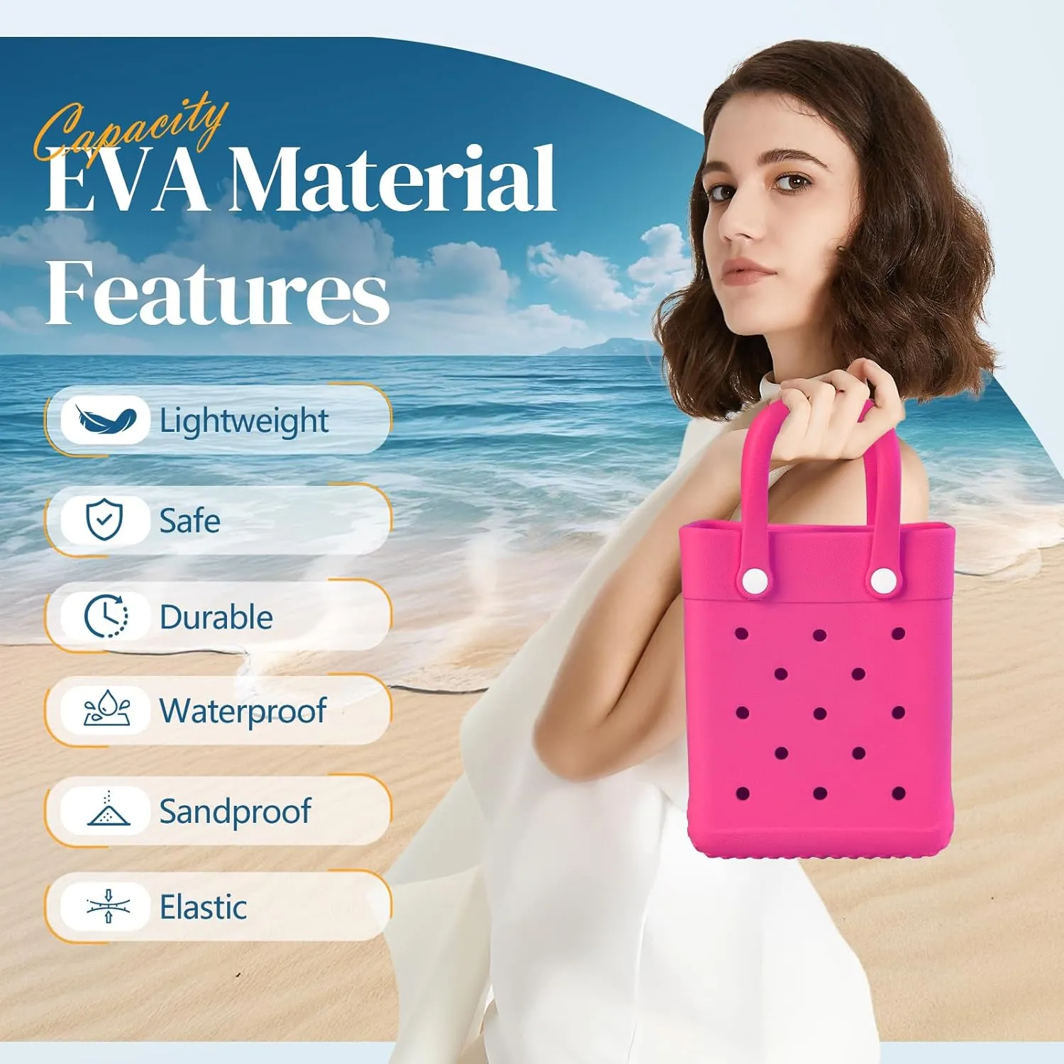 Mini Rubber Tote Bag With 7 Charms X-Small Rubber Beach Bag For Little Girls And Woman