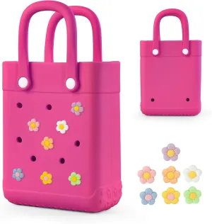 Mini Rubber Tote Bag With 7 Charms X-Small Rubber Beach Bag For Little Girls And Woman