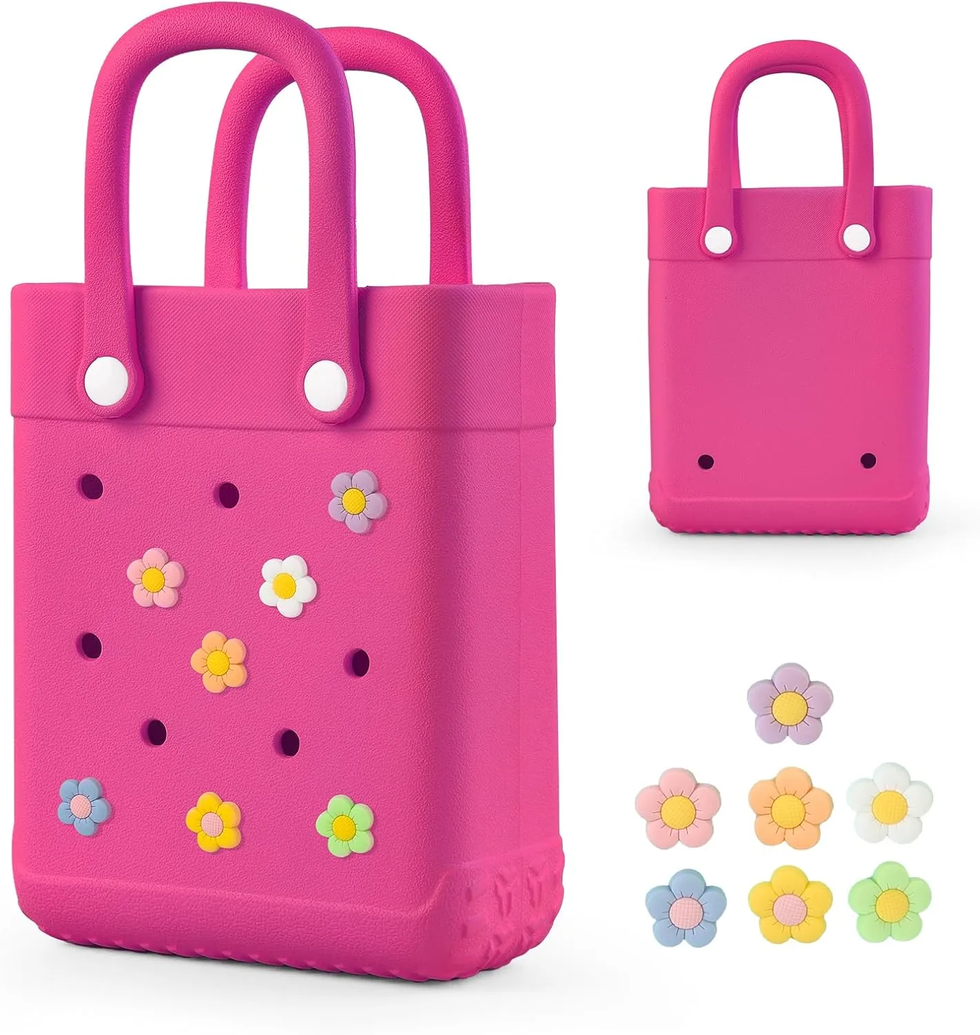 Mini Rubber Tote Bag With 7 Charms X-Small Rubber Beach Bag For Little Girls And Woman