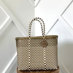 Mini Tote - Gold   White Checkers