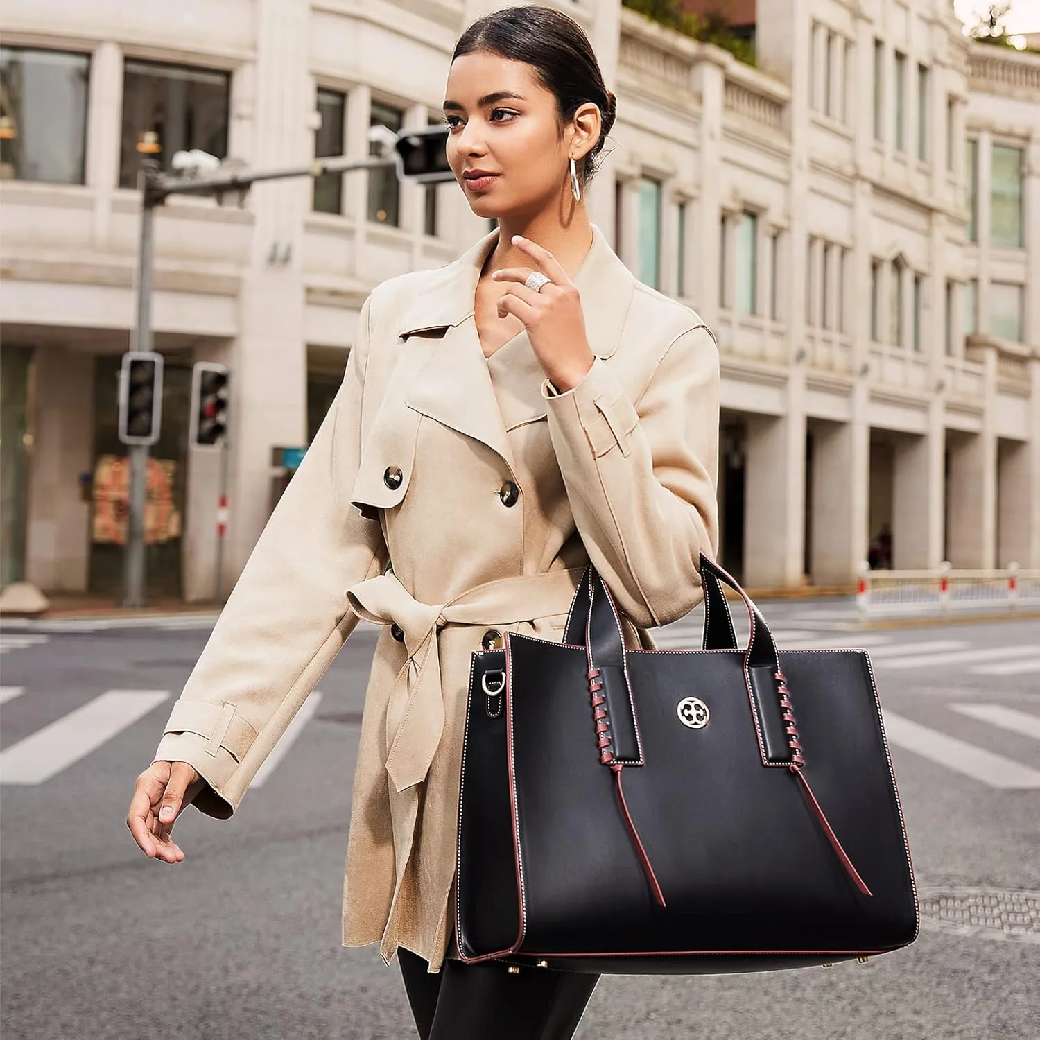 Missnine Laptop Bag for Women 15.6 inch PU Leather Briefcase Professional Computer Bag Business Office Work Bag