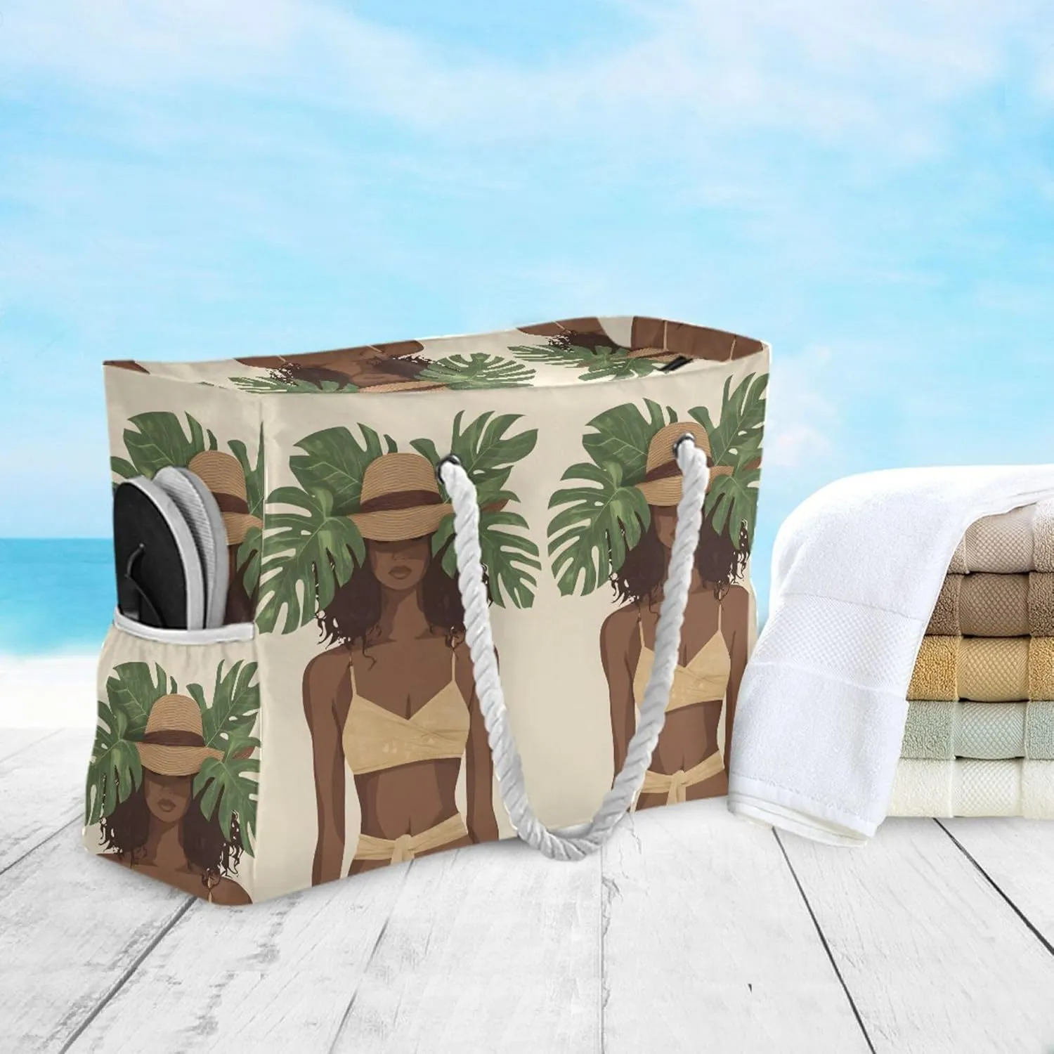 MNSRUU Large Beach Bag for Women, Summer Ocean Tote Travel Gym Swim Bag