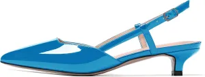 MODENCOCO Women's Patent Leather Ankle Strap Slingback Pointed Toe Kitten Low Heel Pumps Business Office Work Dress Shoes 1.5 Inch