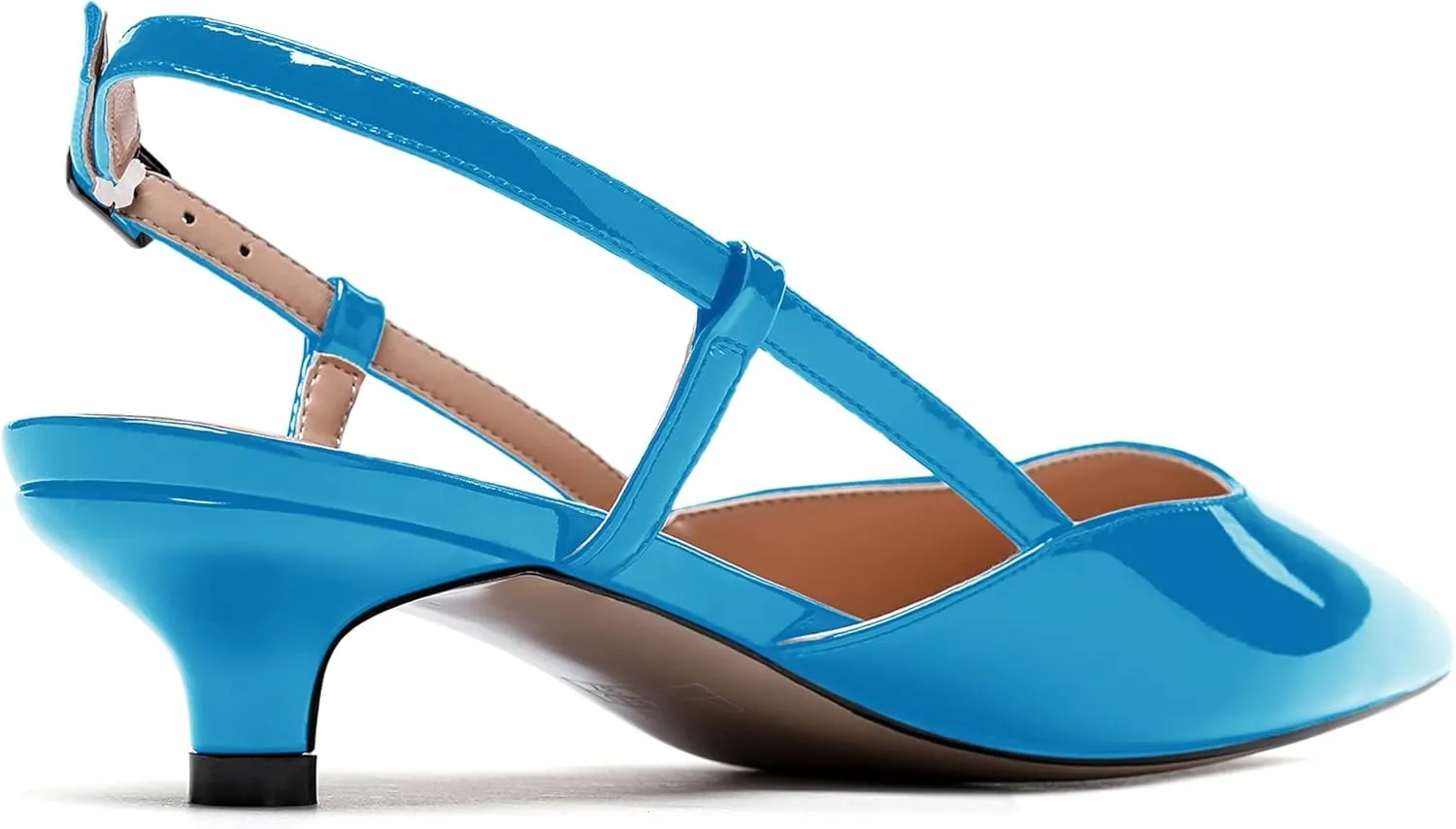 MODENCOCO Women's Patent Leather Ankle Strap Slingback Pointed Toe Kitten Low Heel Pumps Business Office Work Dress Shoes 1.5 Inch